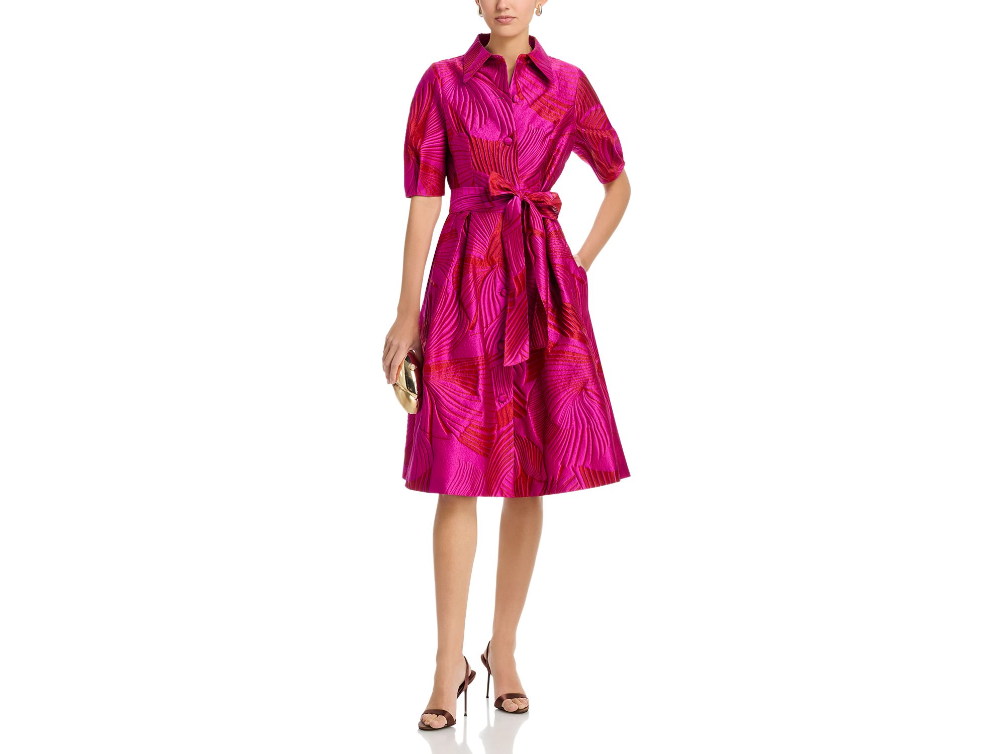 Jacquard Puff Sleeve Shirt Dress — Image 3