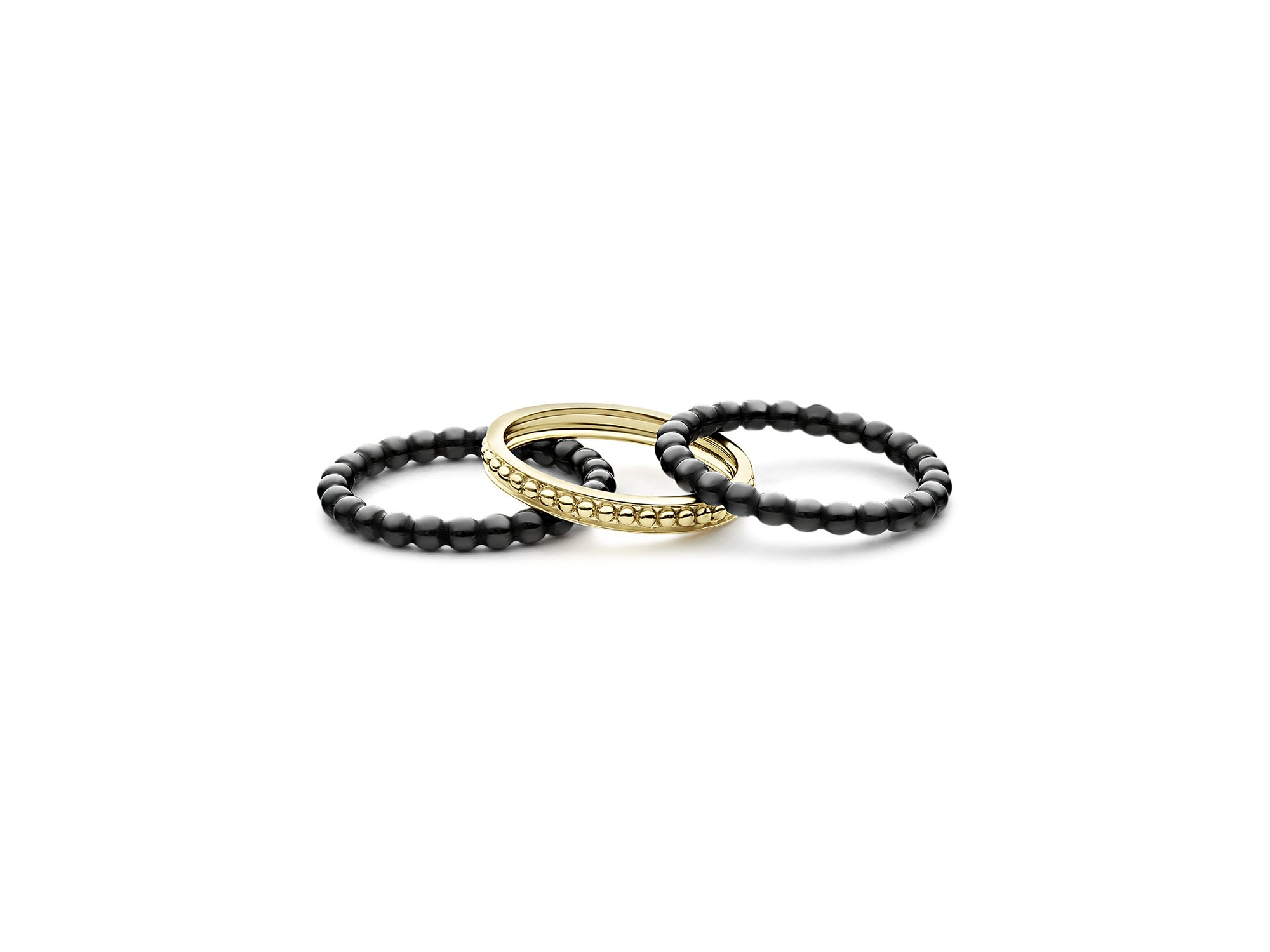 Meridian 18K Yellow Gold Caviar Gold Black Ceramic Stacking Rings, Set of 3 — Image 5