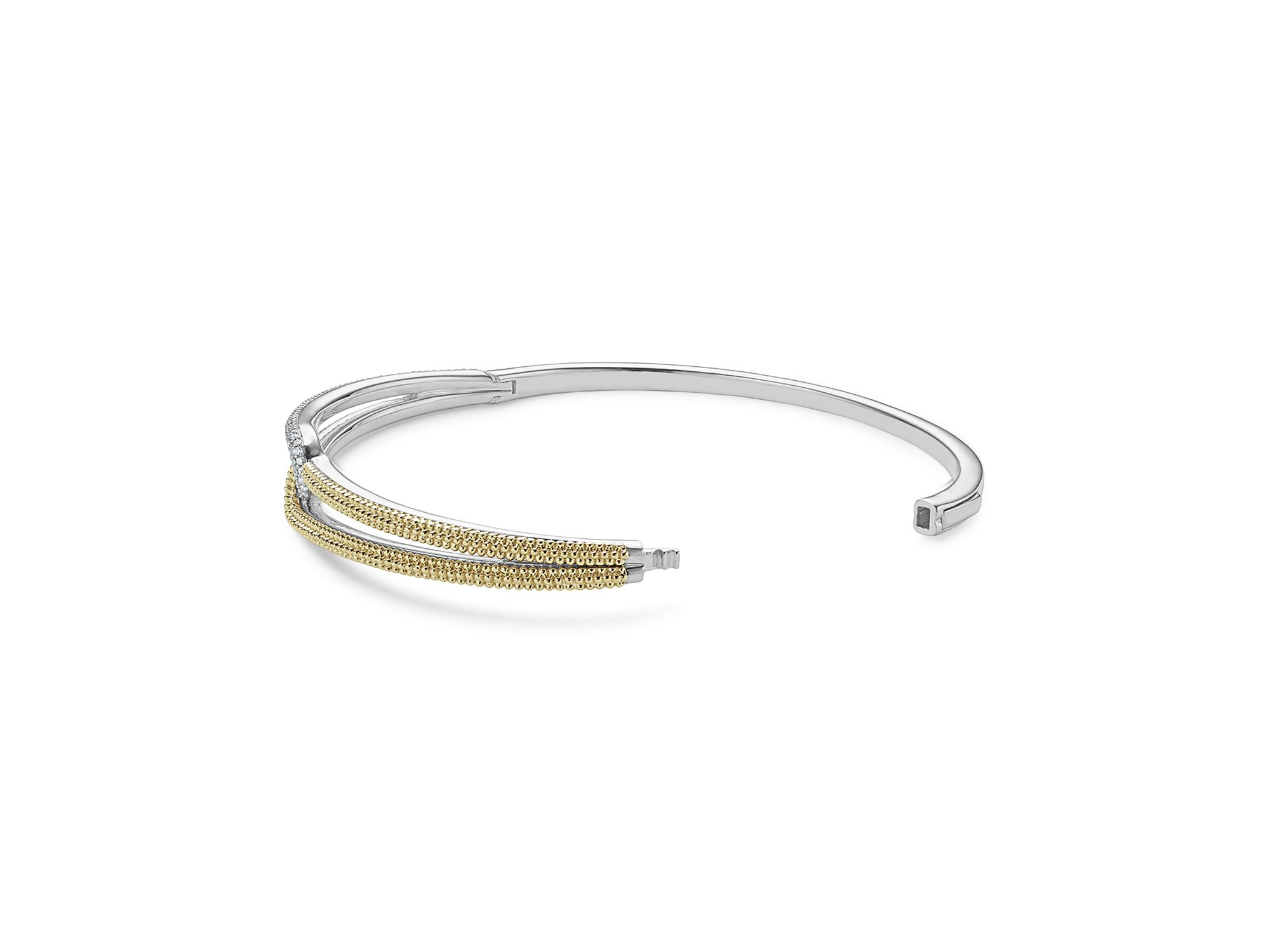 18K Yellow Gold & Sterling Silver Caviar Lux Clip Diamond Bangle Bracelet - Exclusive — Image 8