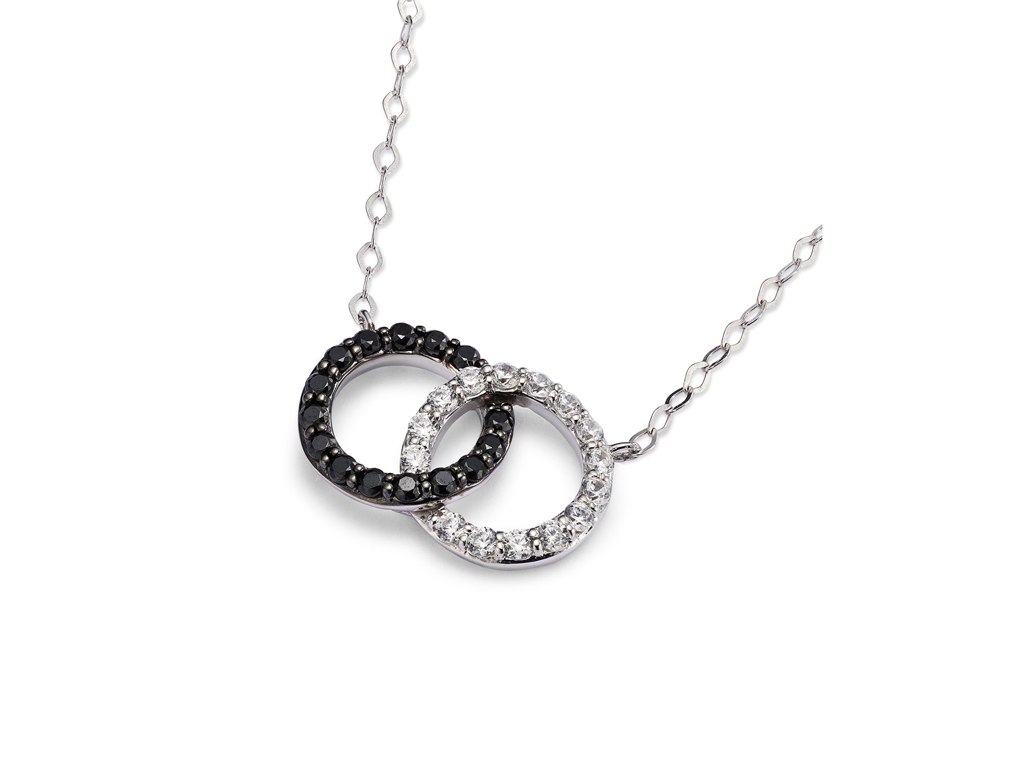 White & Black Diamond Double O Pendant Necklace in 14K White Gold, 0.25 tcw - 150th Anniversary Exclusive — Image 3