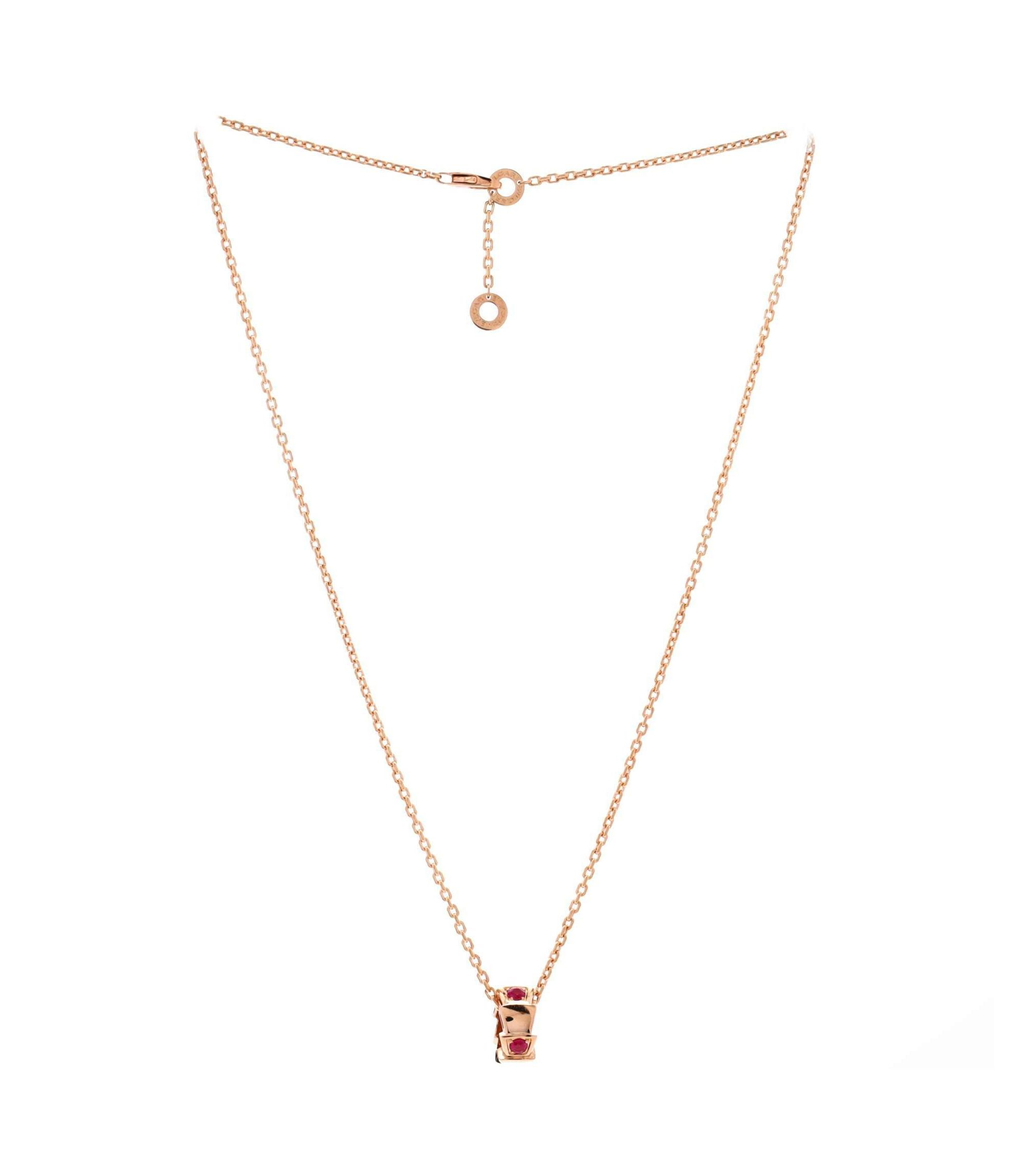 Serpenti Viper Pendant Necklace 18K Rose Gold with Rubies, 16.25 - 17" — Image 3