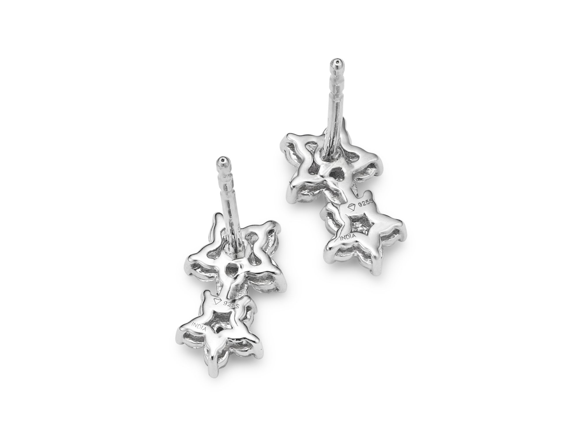 Diamond Double Flower Stud Earrings in 14K White Gold, 0.50 tcw — Image 3