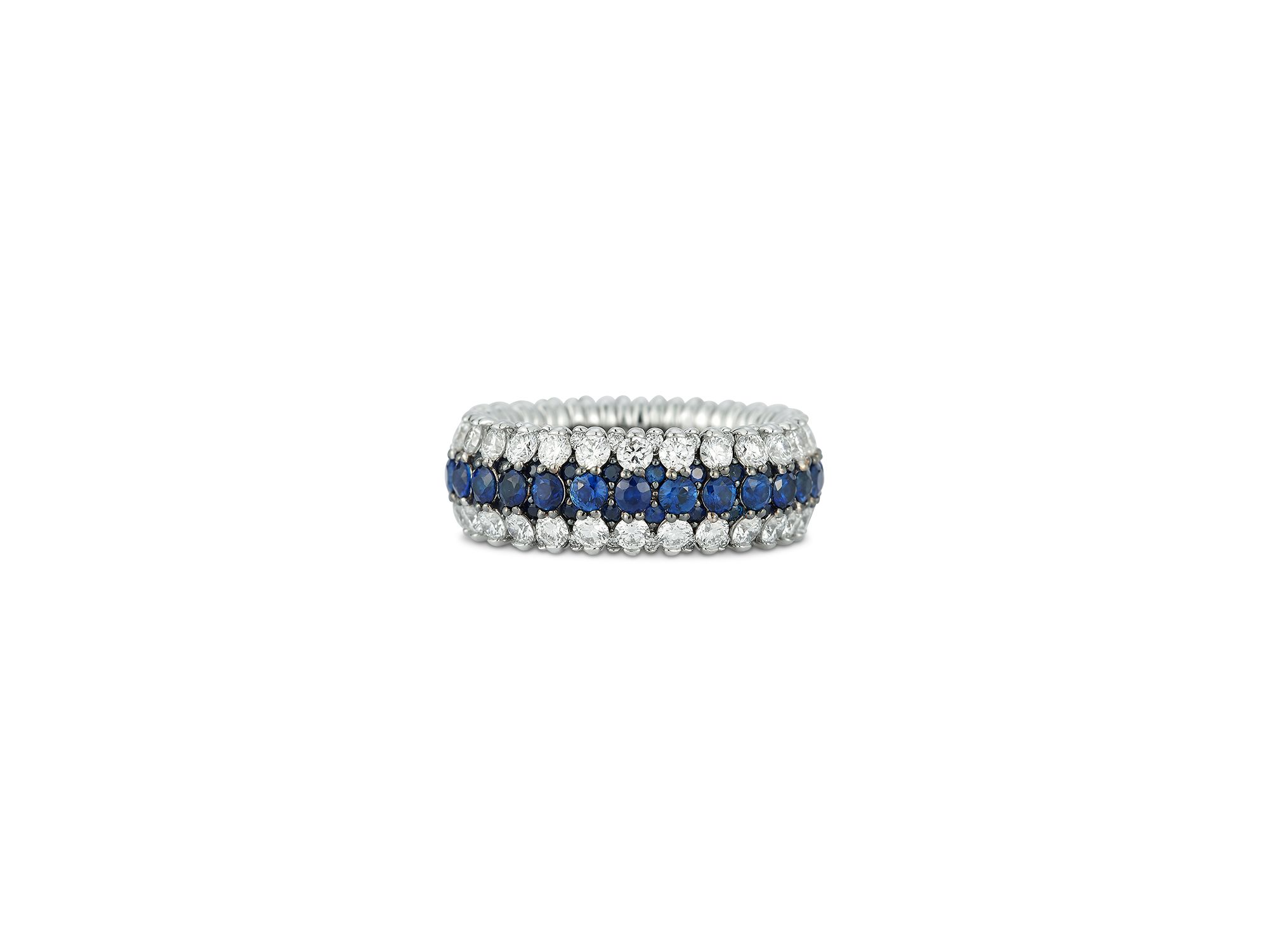 18K White Gold Giotto Sapphire & Diamond Multirow Stretch Ring - Image 1