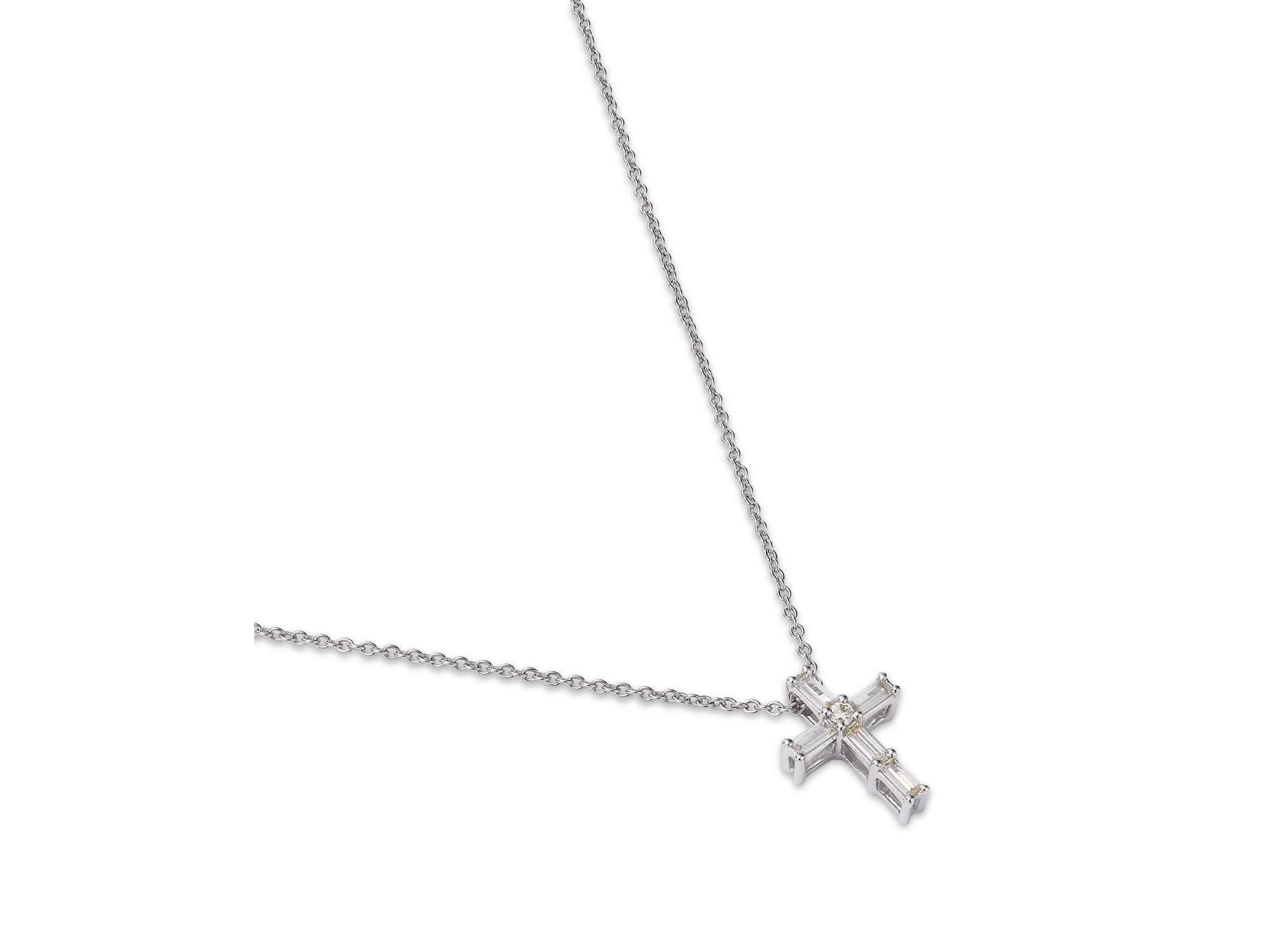 Diamond Baguette & Round Cross Pendant Necklace in 14K Yellow Gold, 0.16 tcw — Image 3