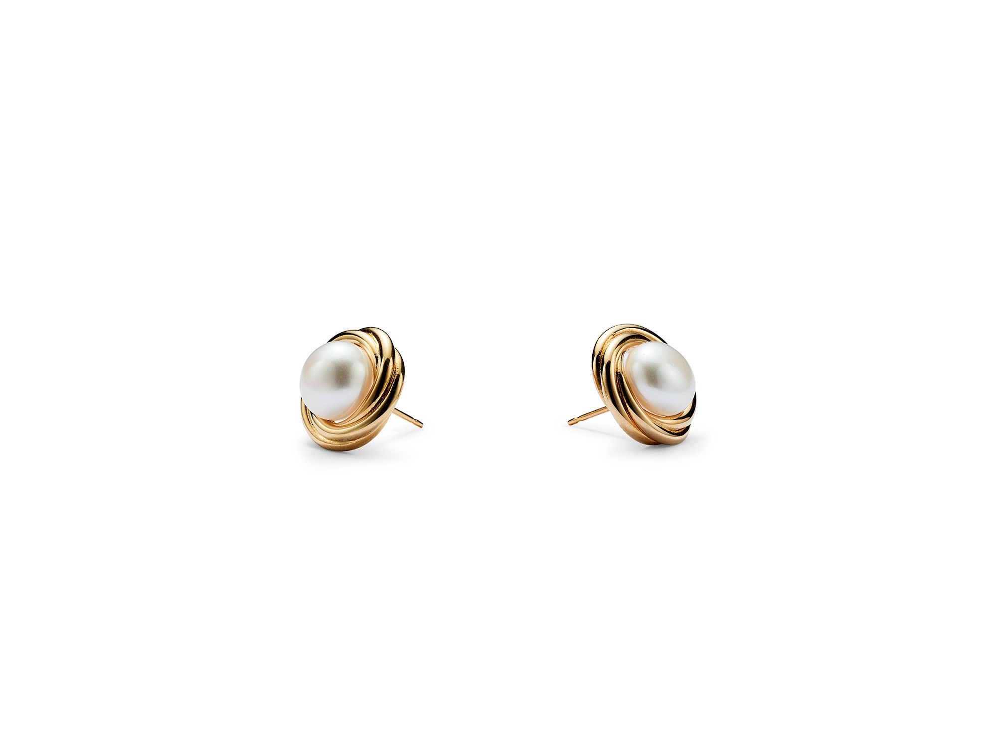 14K Yellow Gold Knot Stud Earrings with Cultured Freshwater Pearls - Exclusive — Image 4