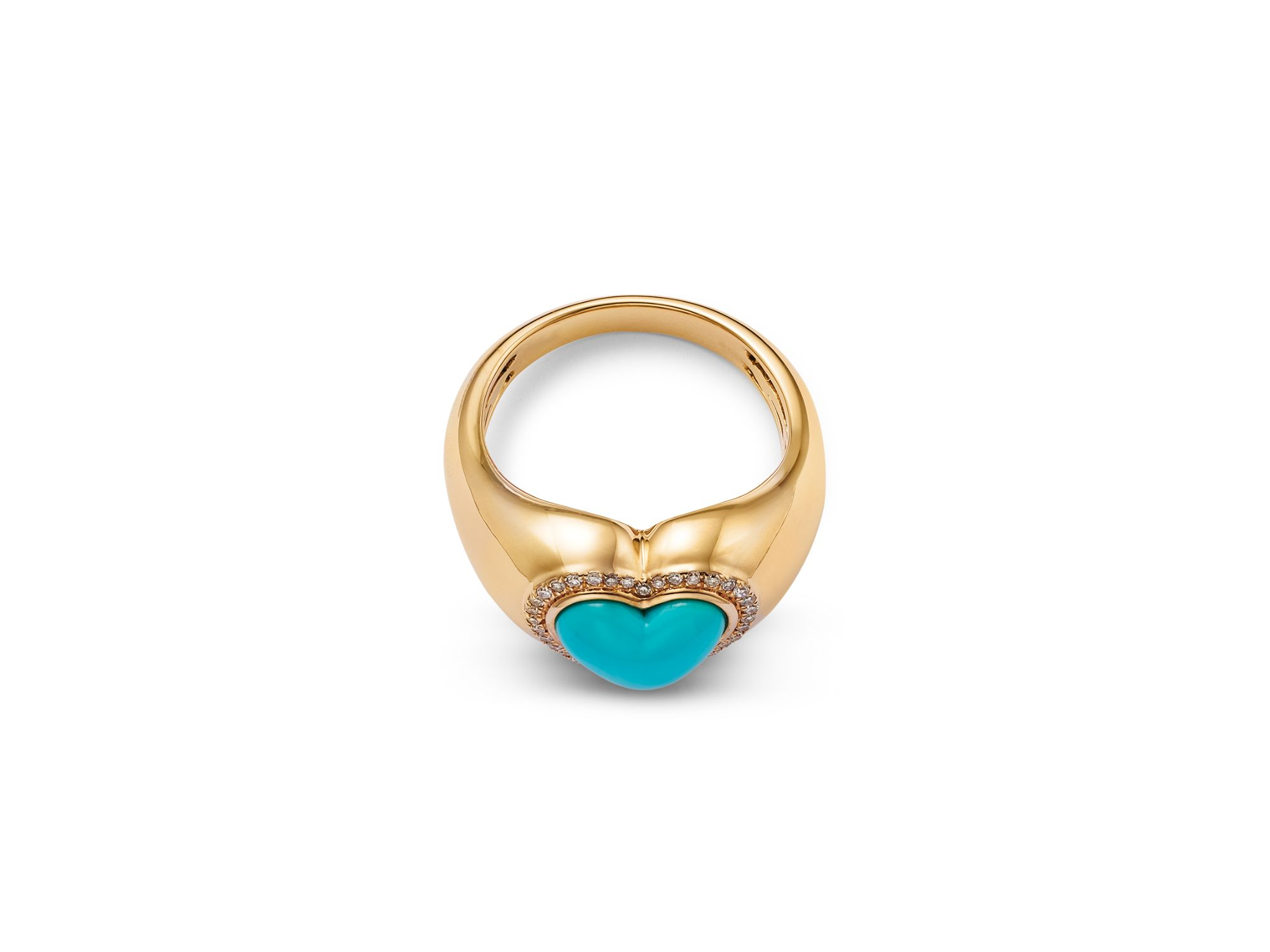 Turquoise & Diamond Heart Ring in 14K Yellow Gold — Image 3