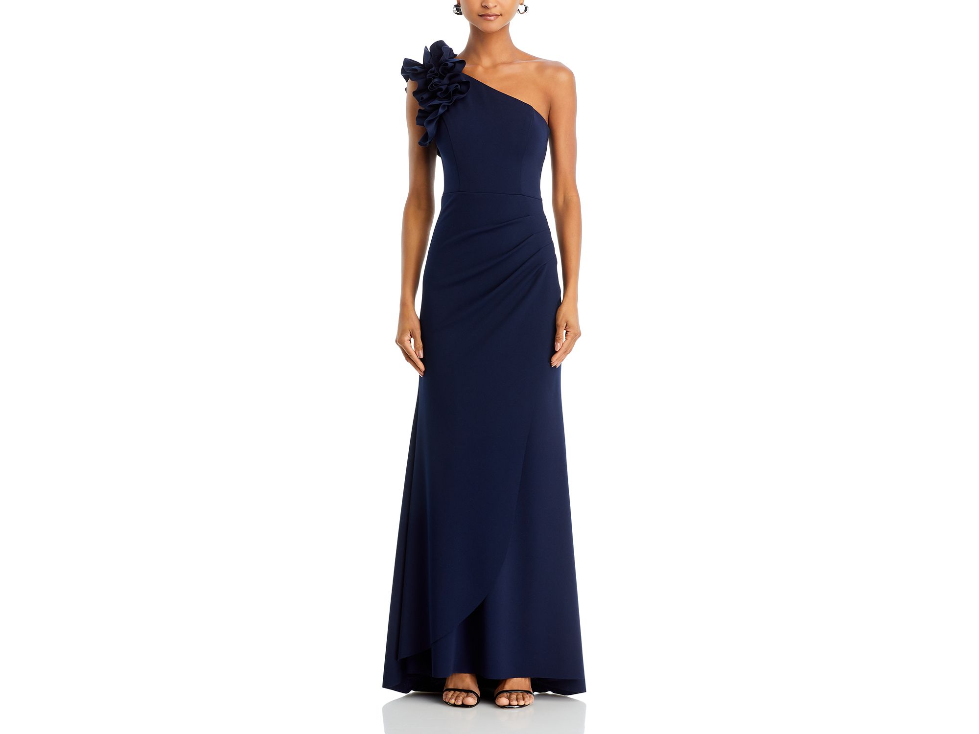 One Shoulder Ruffle Crepe Gown - Exclusive — Image 5