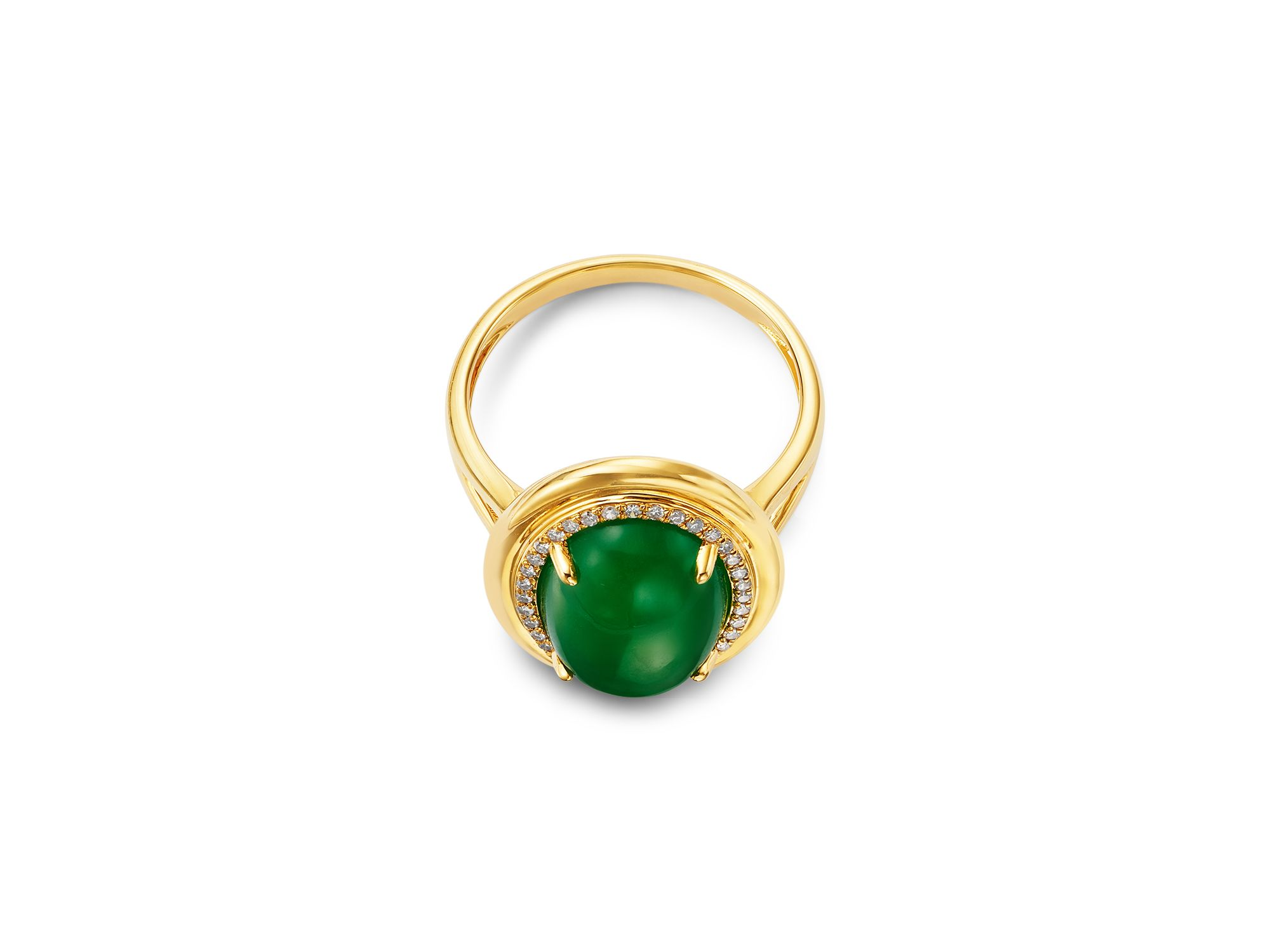 Dyed Jade & Diamond Halo Ring in 14K Yellow Gold — Image 3