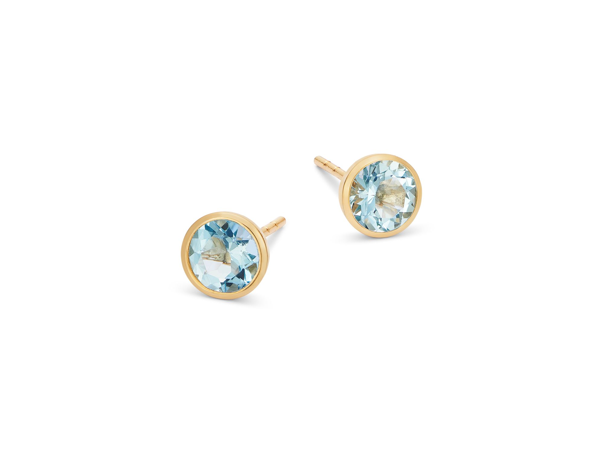 Semi Precious Gemstone Bezel Set Stud Earrings in 14K Yellow Gold — Image 3