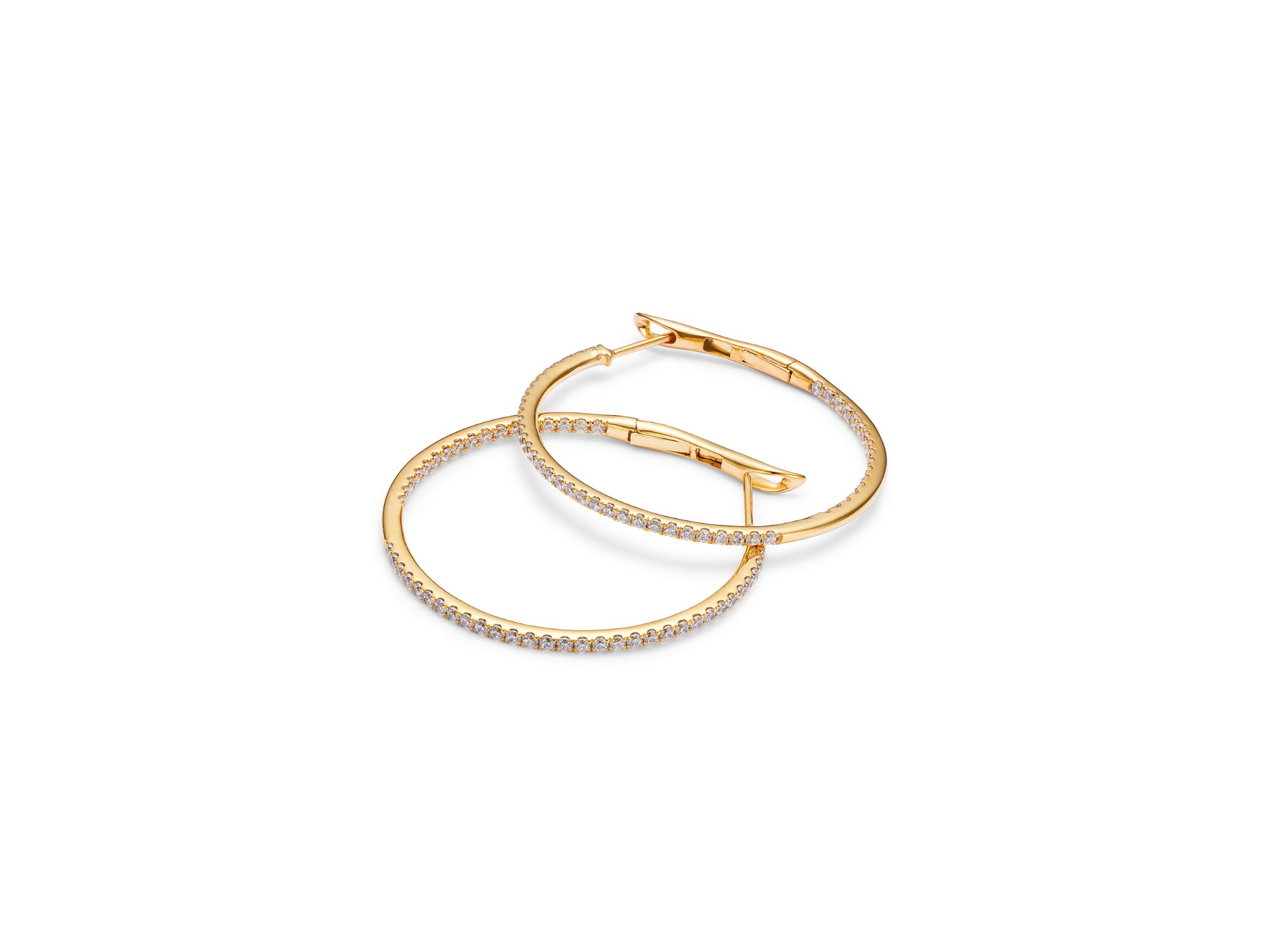 14K Yellow Gold Diamond Inside Out Round Hoop Earrings, 1.5 tcw — Image 3