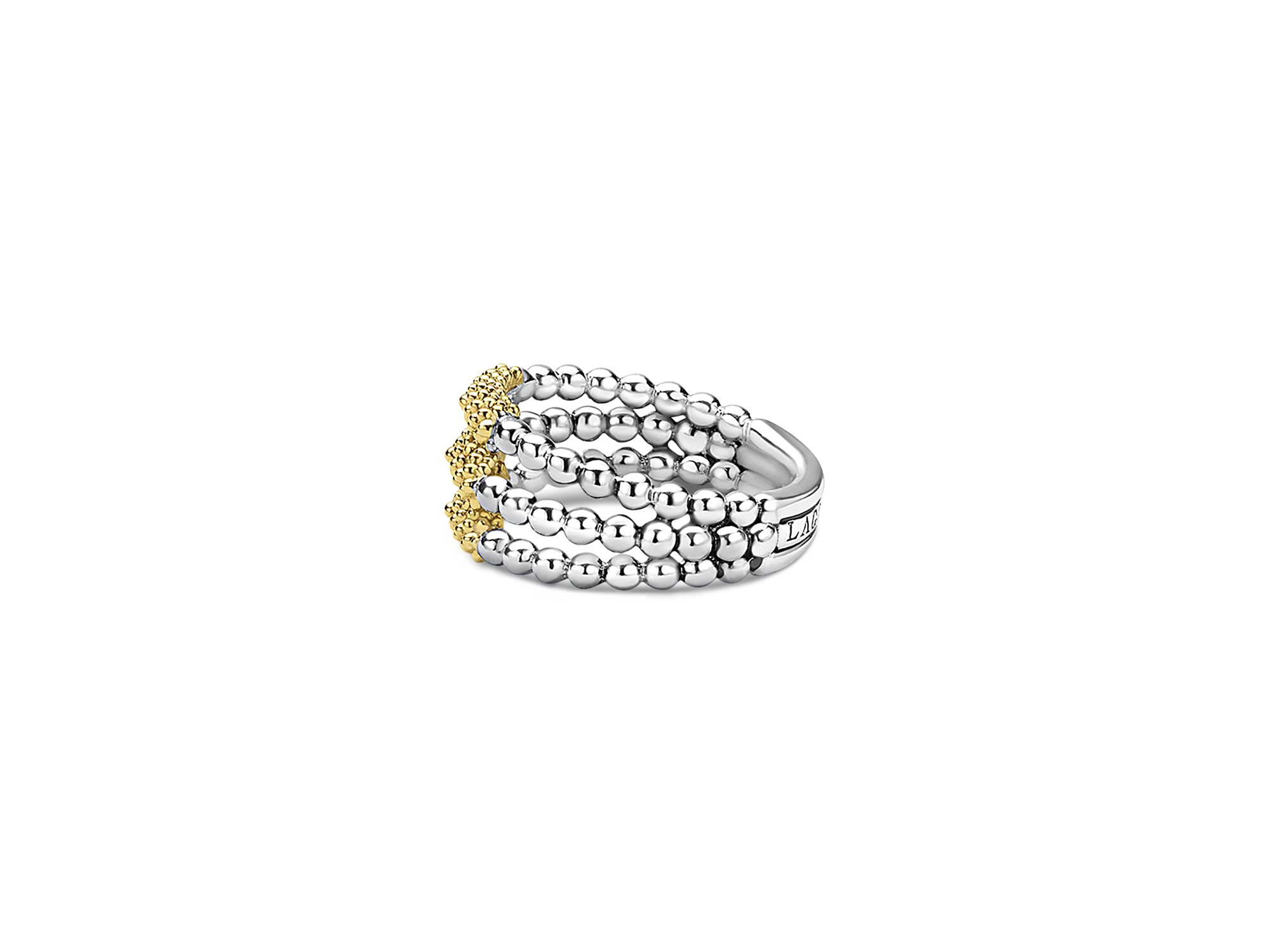 18K Yellow Gold & Sterling Caviar Icon Beaded Triple Row Ring — Image 4