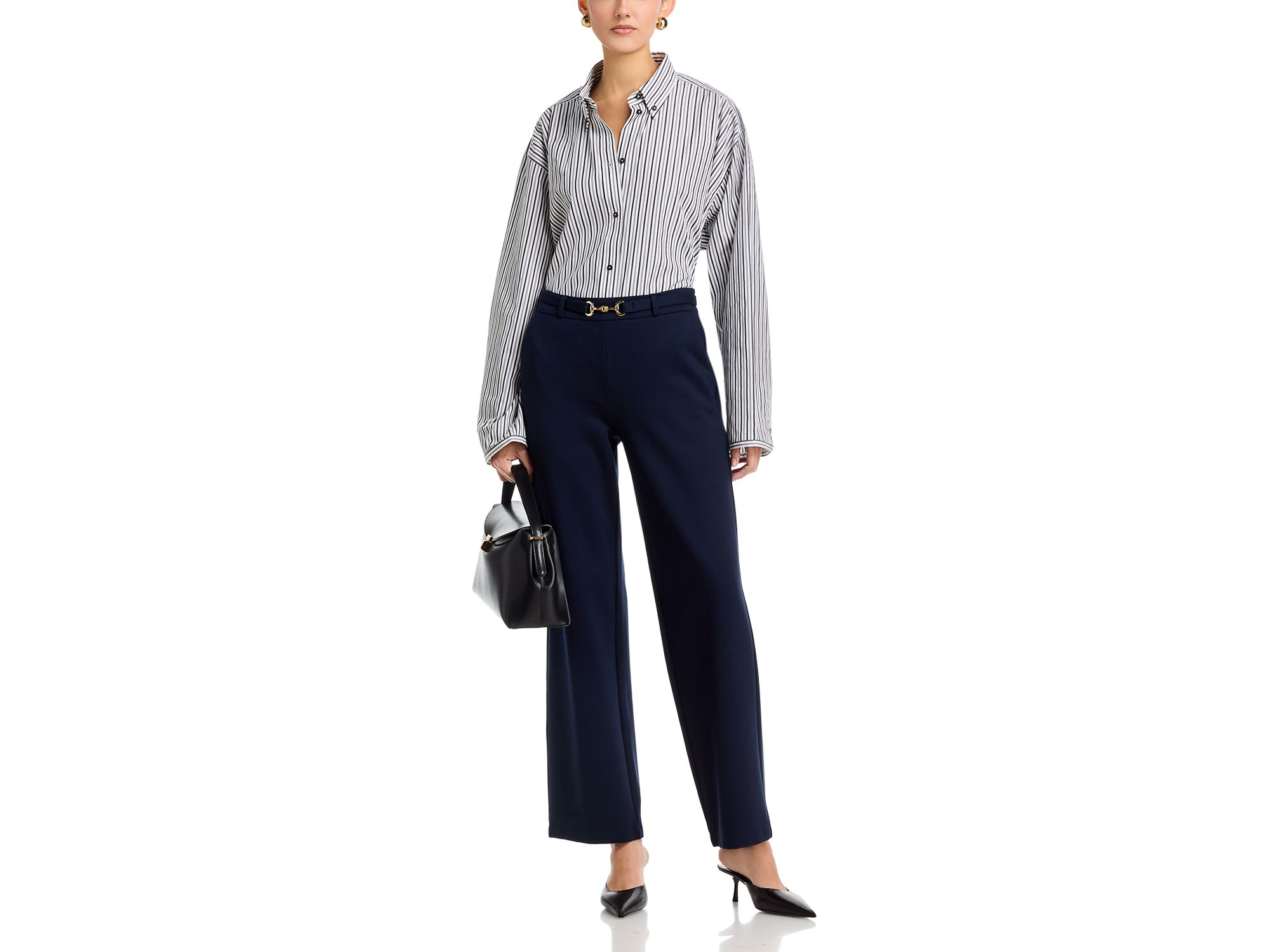 Buckle Belt Elastic Back Wide Leg Pants — Image 3