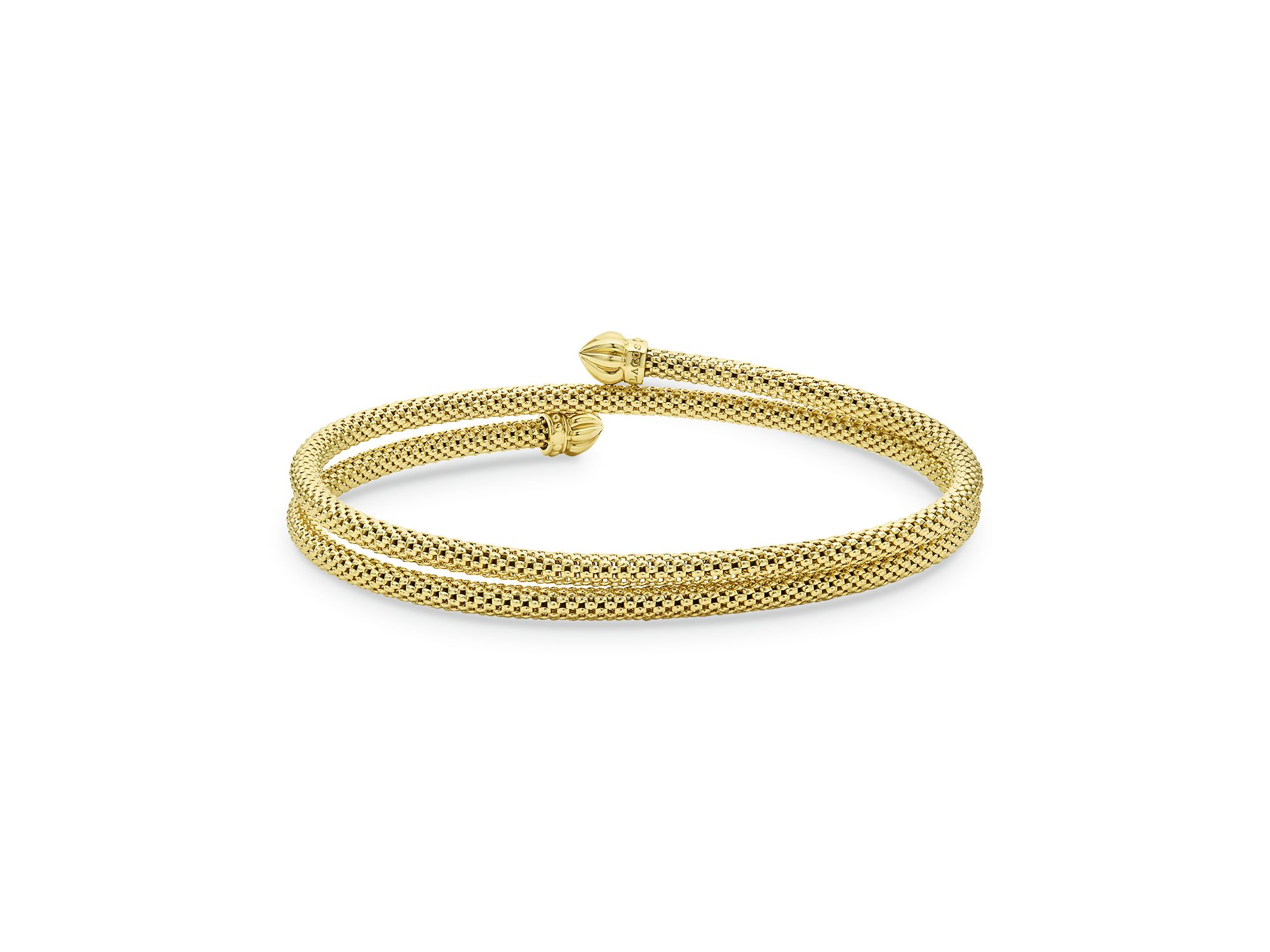 18K Yellow Gold Caviar Endcap Double Wrap Bracelet — Image 6