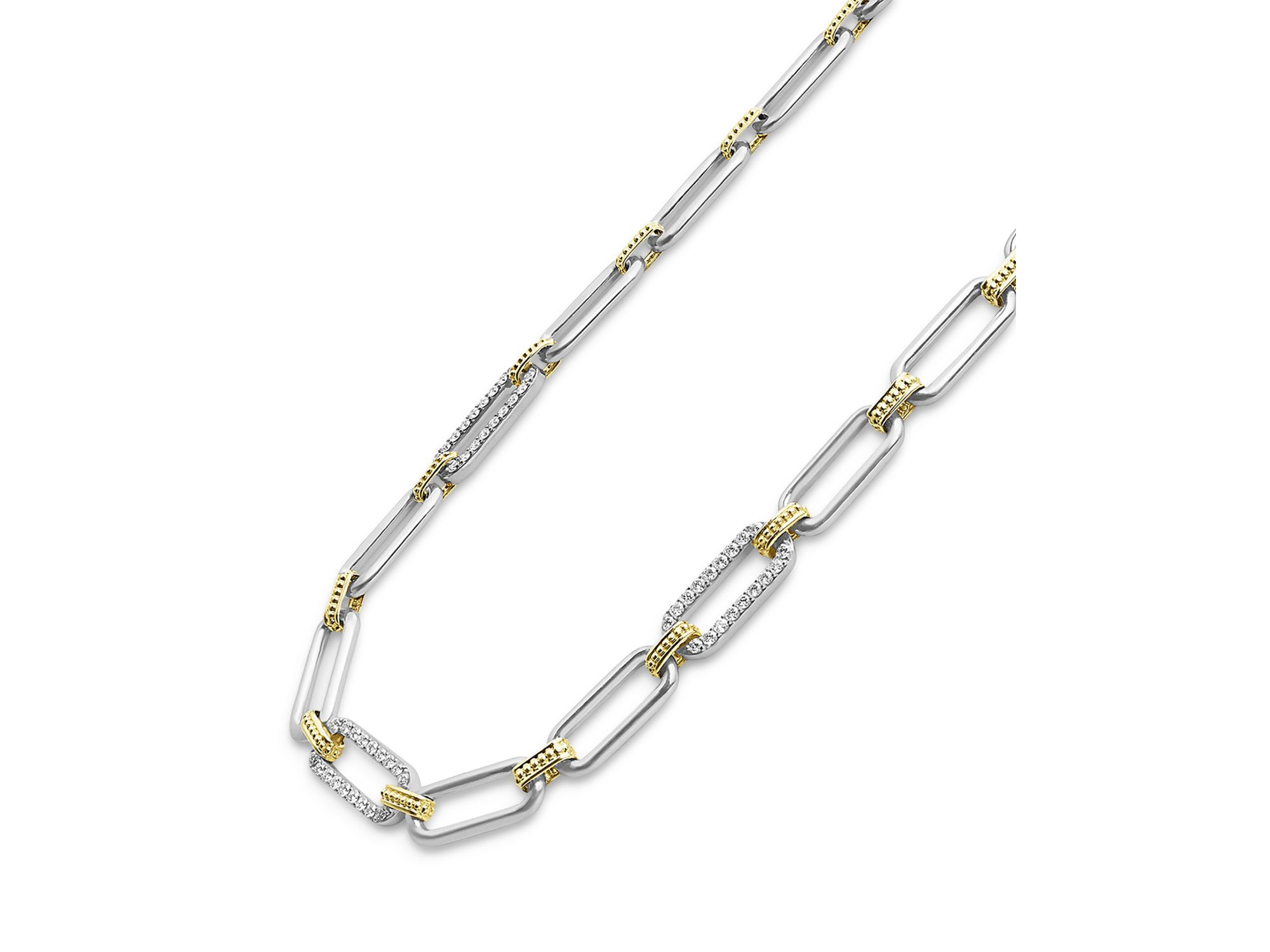 18K Yellow Gold & Sterling Silver Signature Caviar Diamond Trio Station Link Collar Necklace, 18" — Image 3