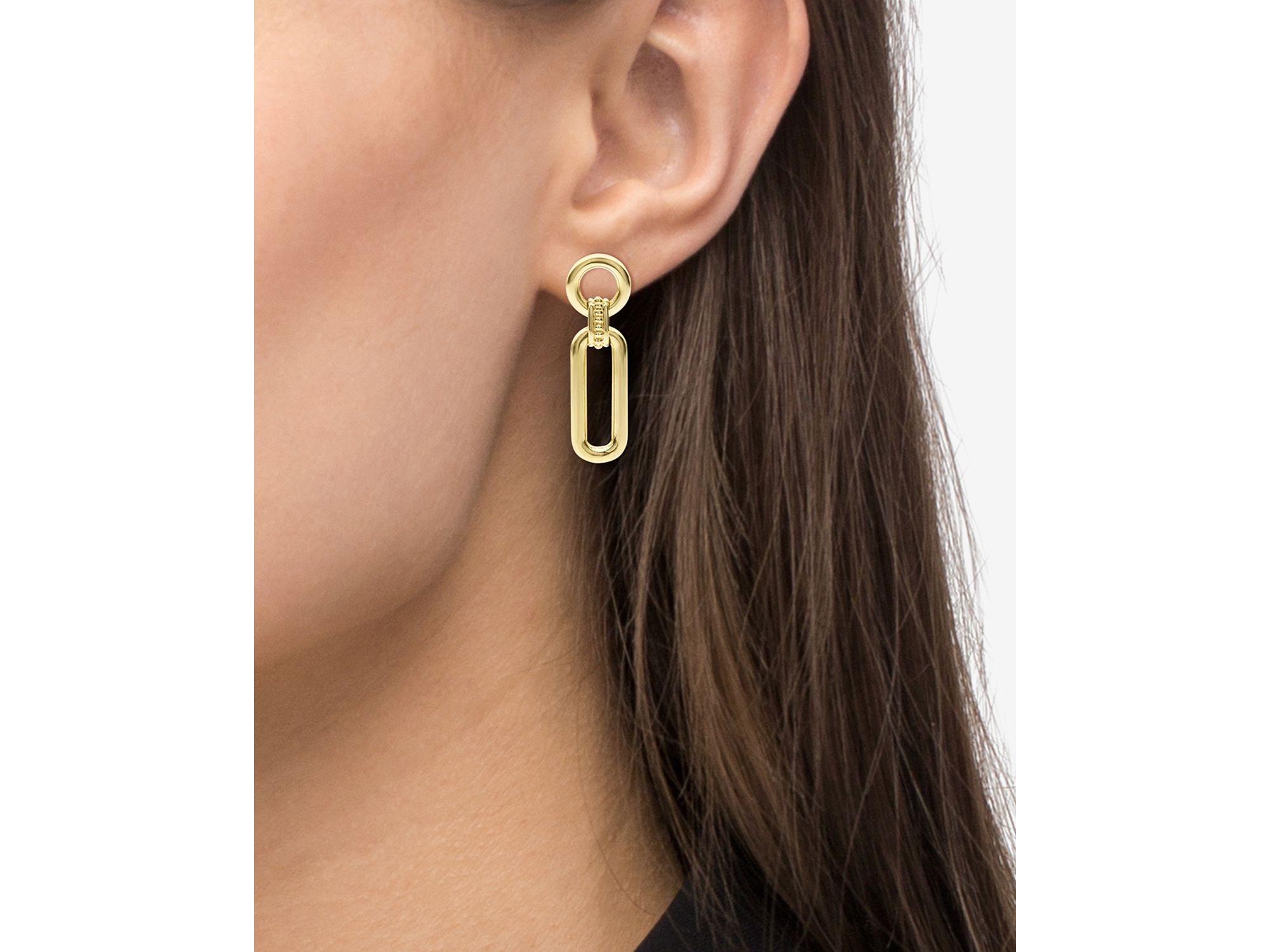 18K Yellow Gold Signature Caviar Link Drop Earrings — Image 3