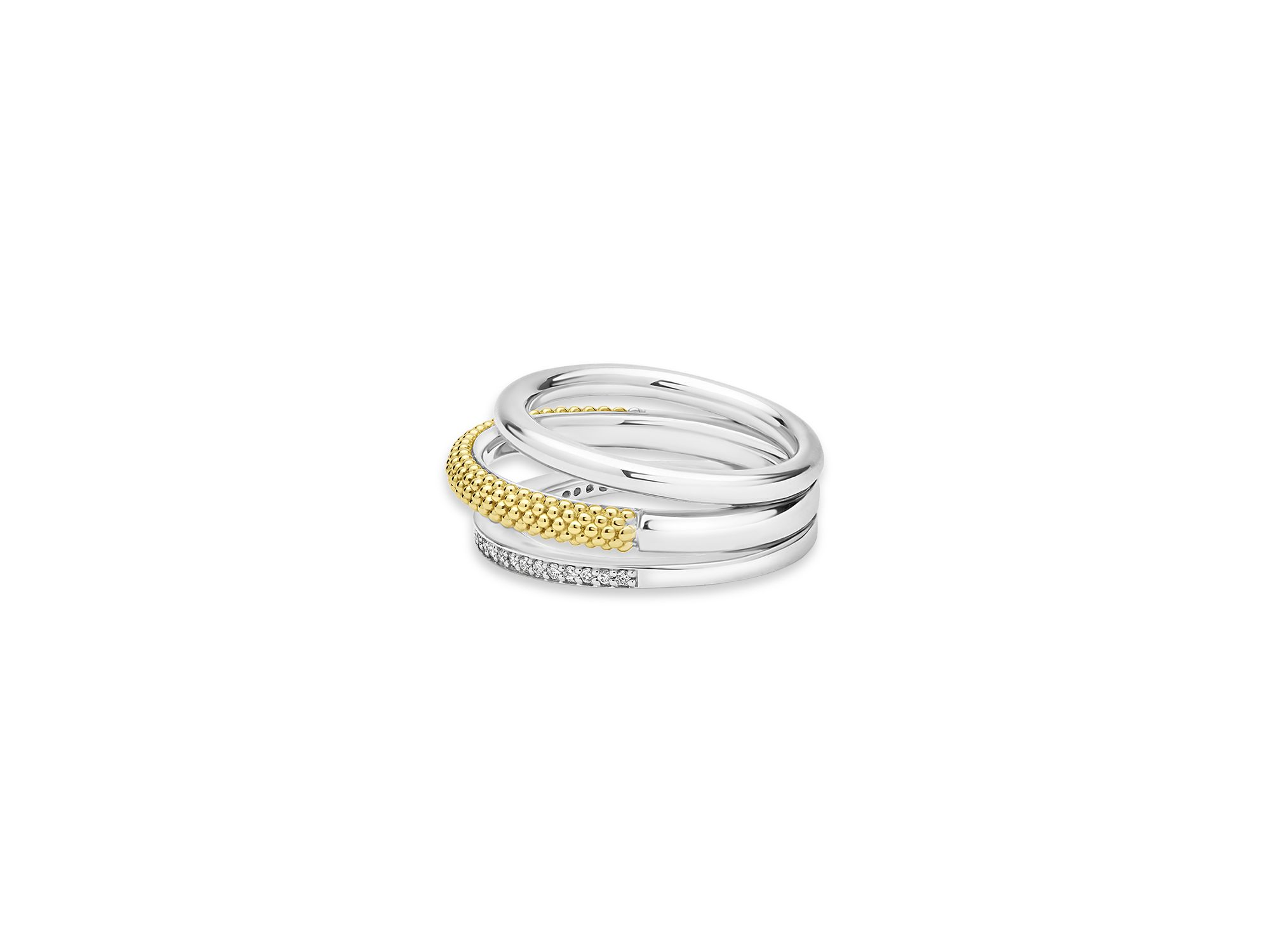 Two Tone Caviar Lux Three Row Diamond Ring, 0.135 tcw — Image 4