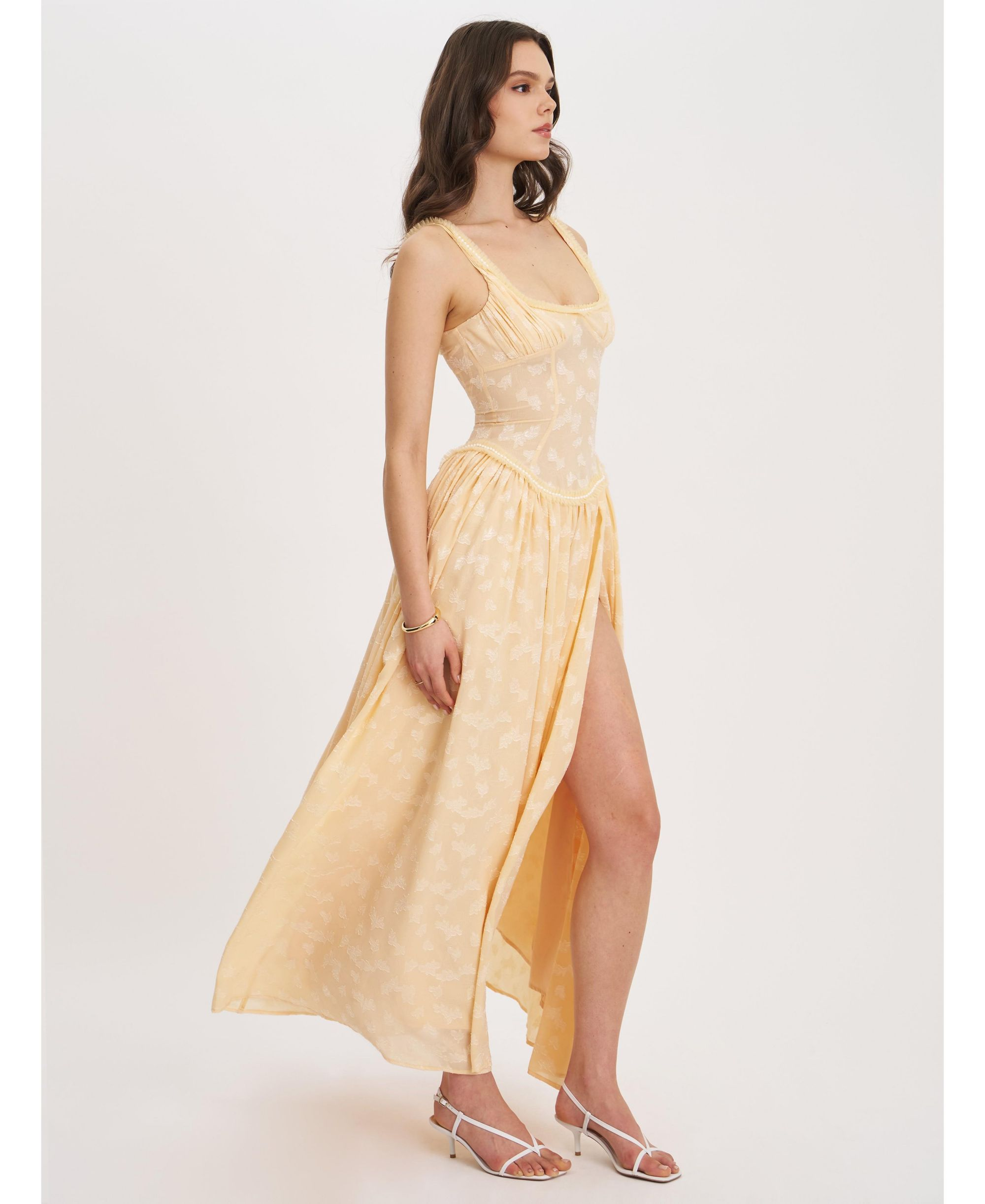 Ulissa Jacquard Drop Waist High Slit Maxi Dress — Image 5