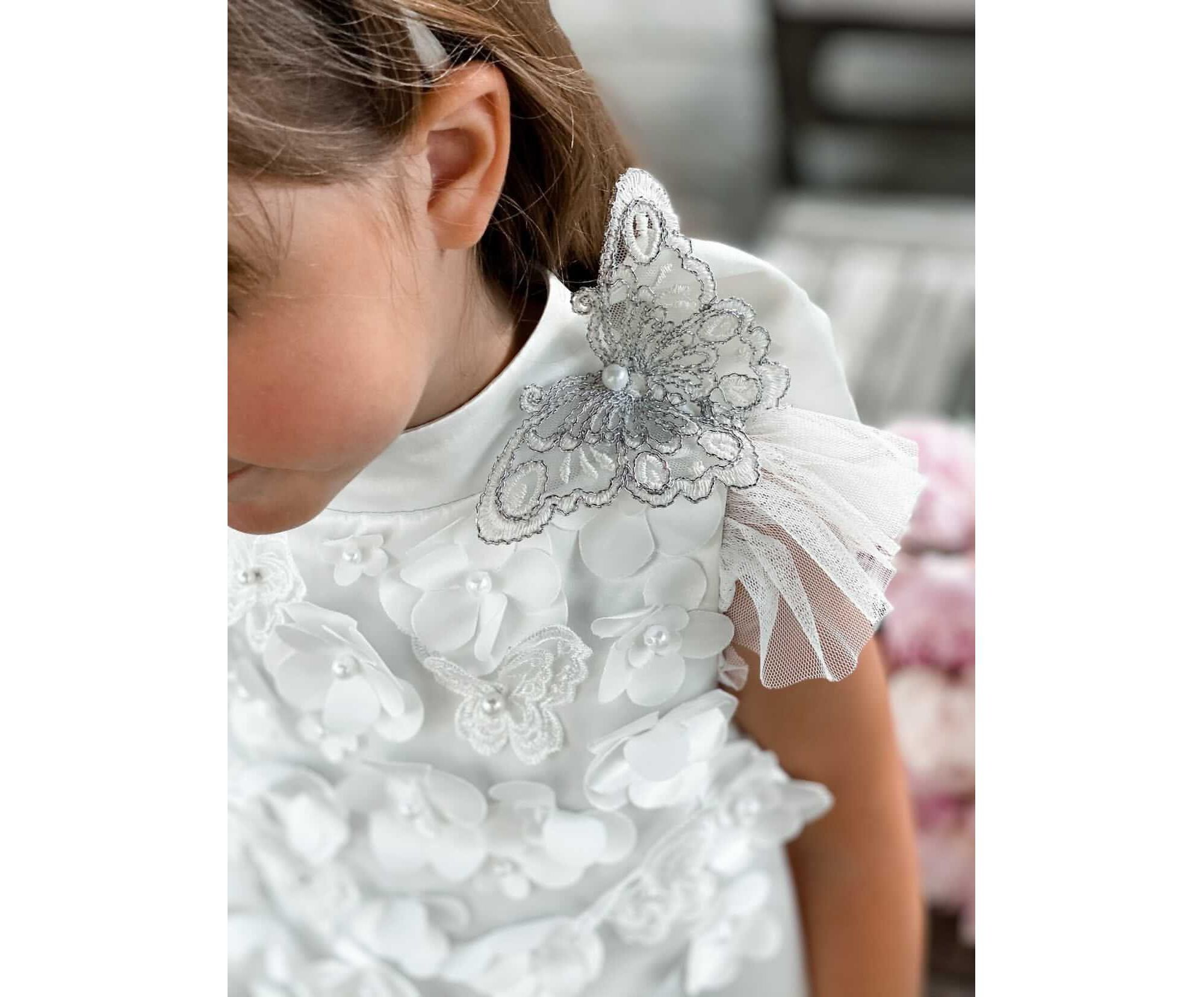 Girls' Butterfly White Satin Ceremony Dress - Baby, Little Kid, Big Kid — Image 3
