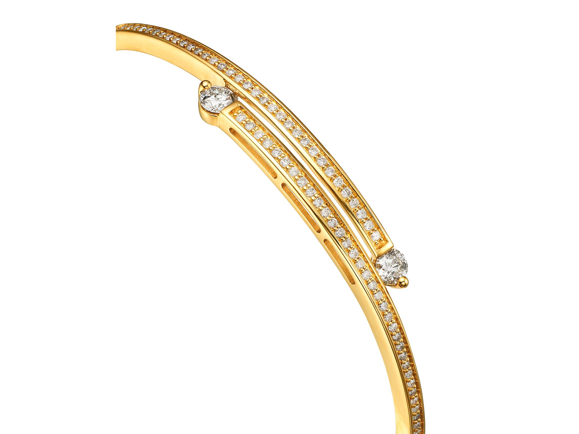Diamond Bypass Bangle Bracelet in 14K Yellow Gold, 1.0 tcw — Image 3