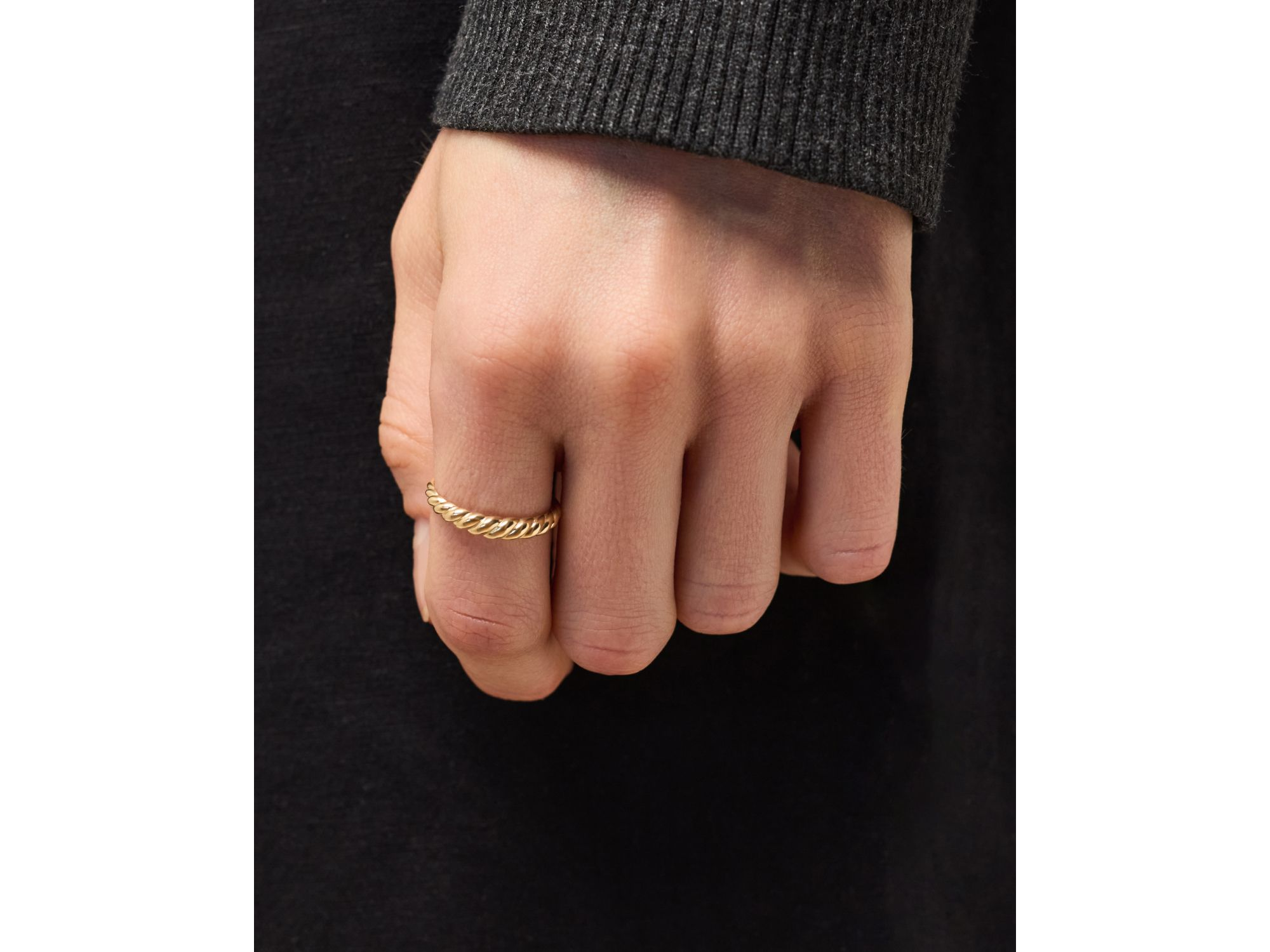 Solid Yellow Gold Dome Rope Ring — Image 3