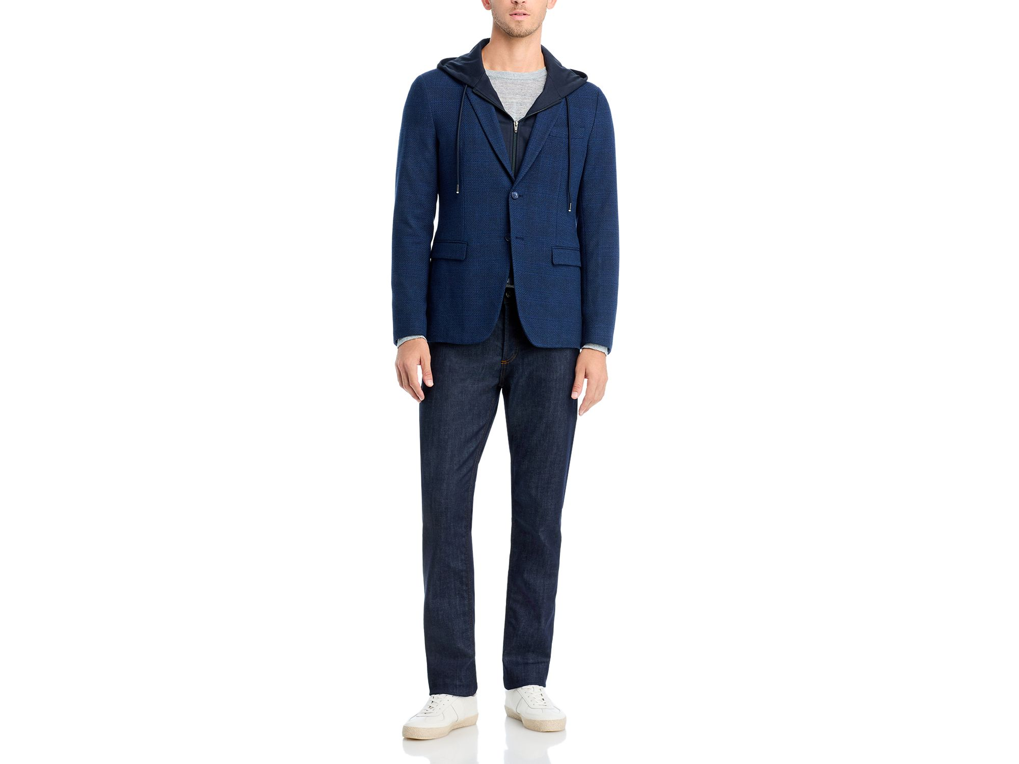 Tonal Plaid Jersey Sport Coat with Removable Hood — Image 7