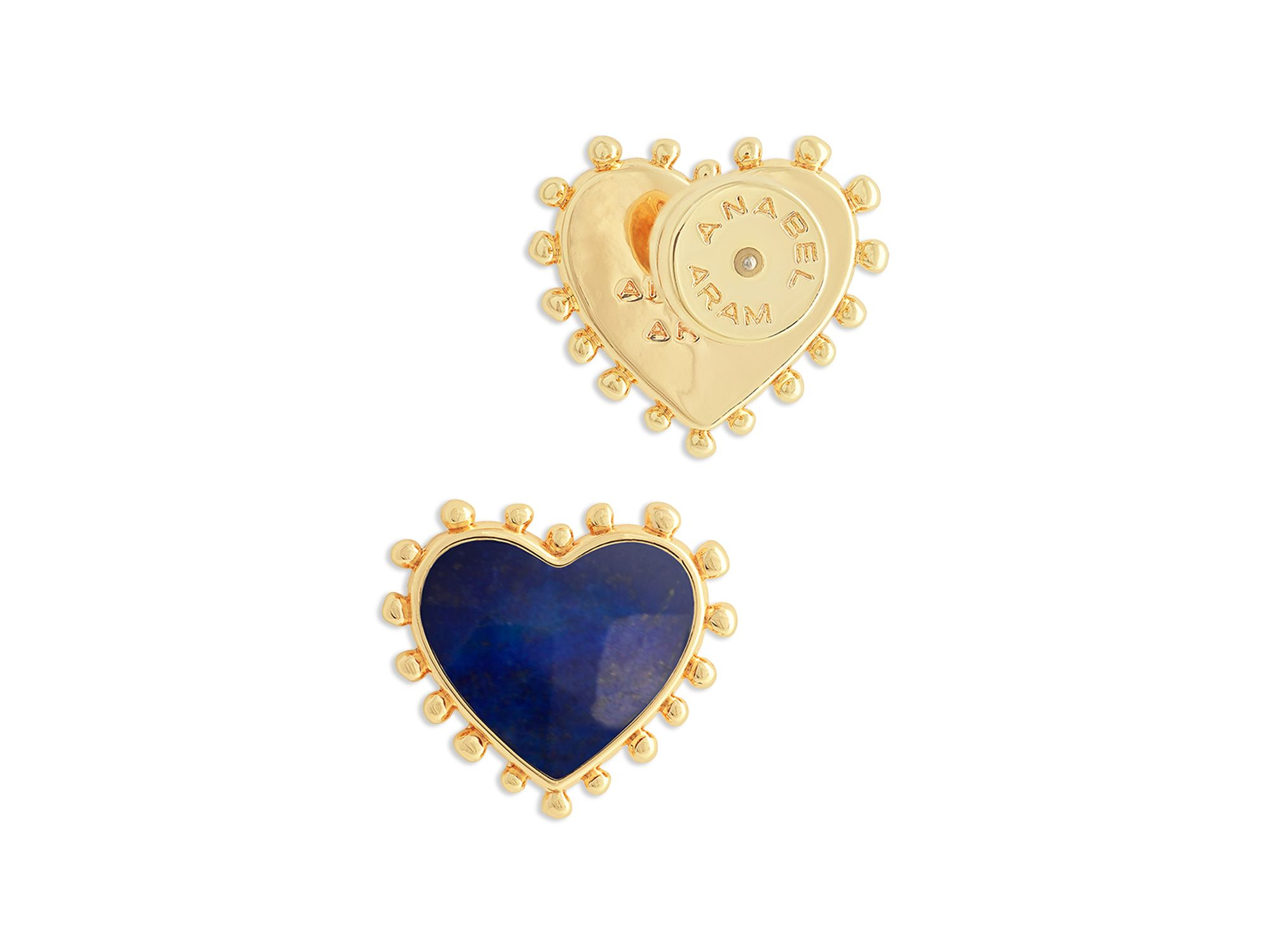 Heart Lapis & 18K Yellow Gold Plated Stud Earrings, 0.5"L — Image 3