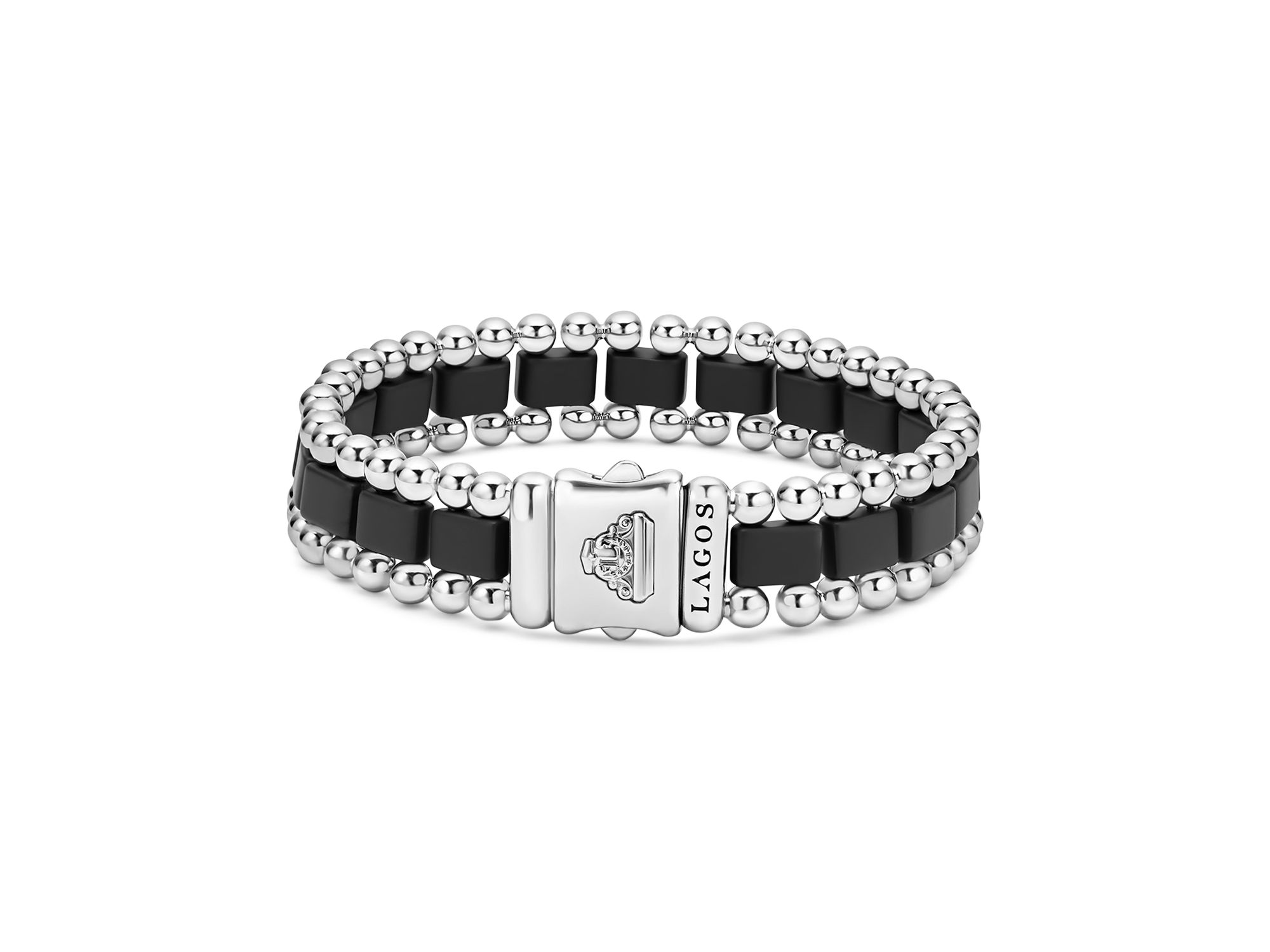 Men's Sterling Silver Anthem Obsidian Bead Skull Stretch Bracelet - Exclusive — Image 5