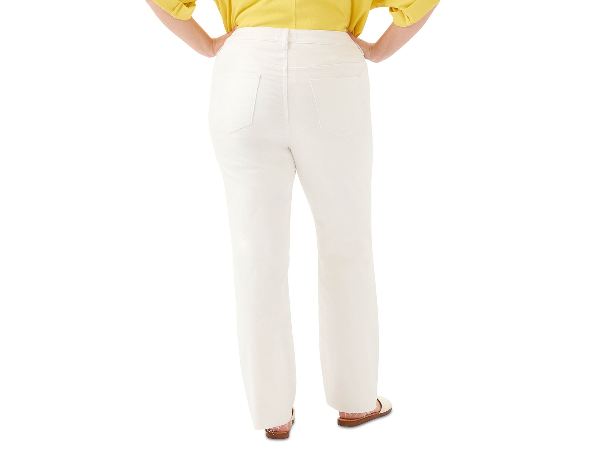 Plus Size Raw Hem Straight Jeans in Off White — Image 3