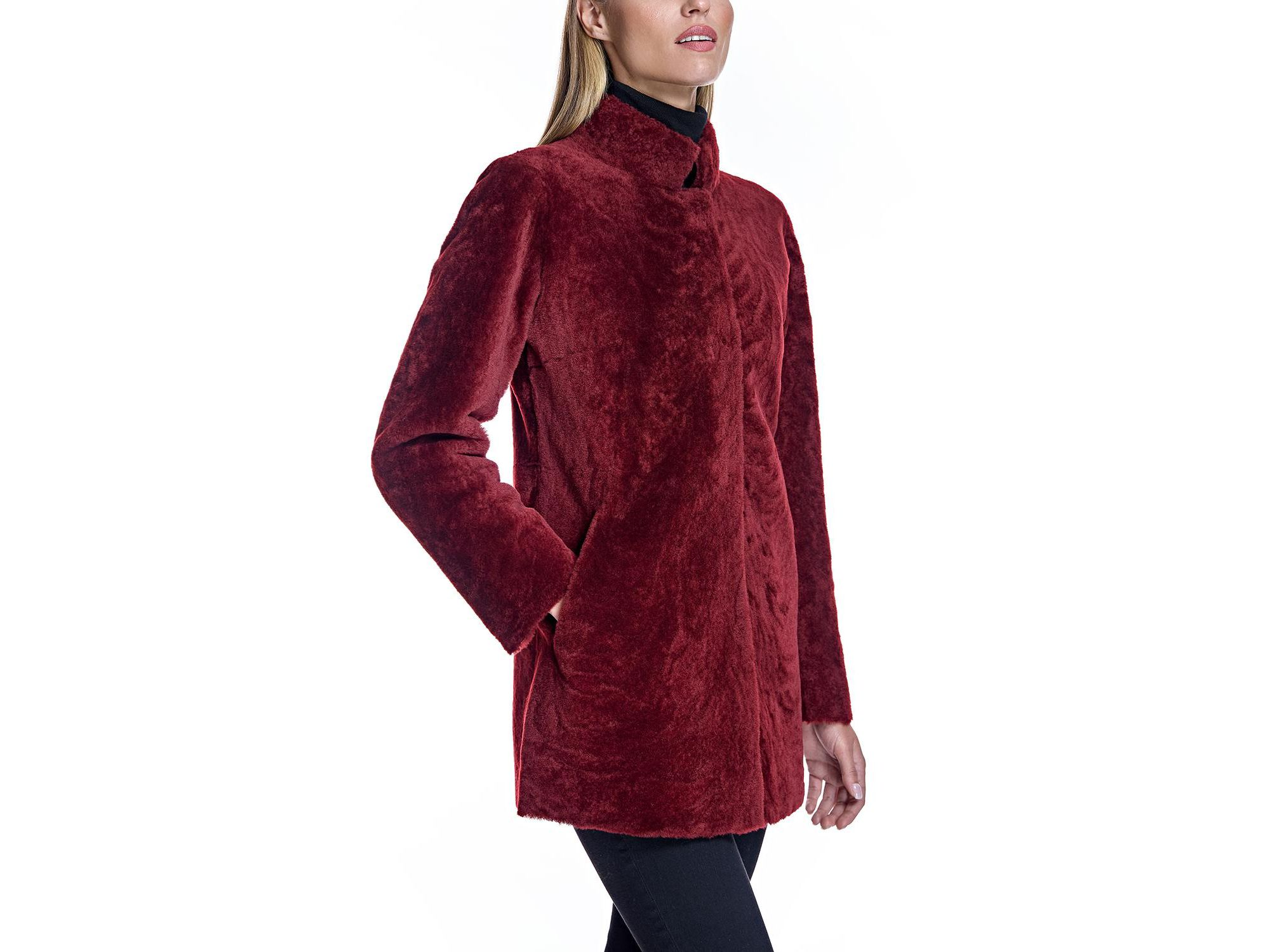 Reversible to Leather Shearling Jacket with Zipper — Image 4