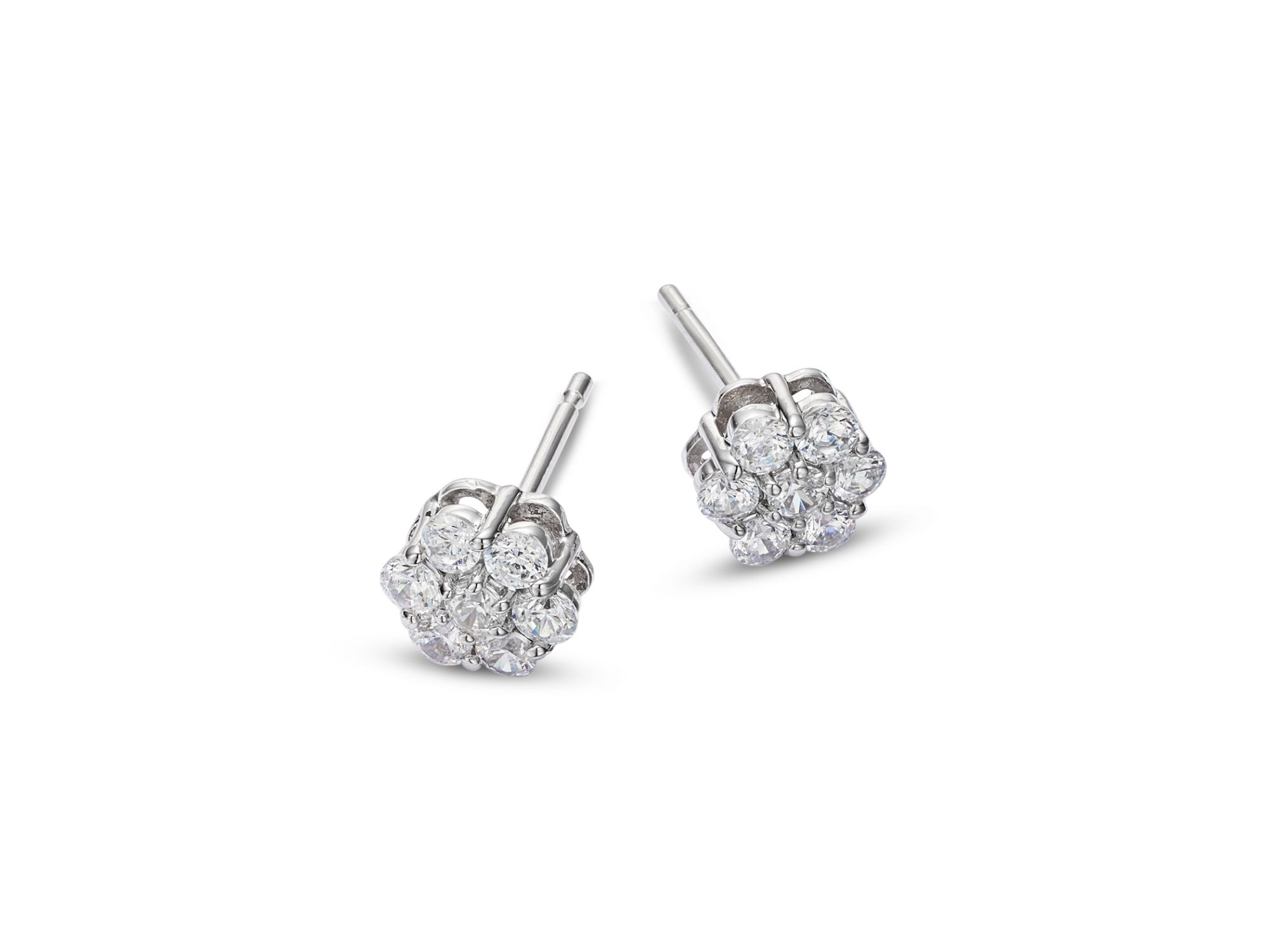 Diamond Flower Cluster Stud Earrings in 14K White Gold, 0.5 tcw — Image 3