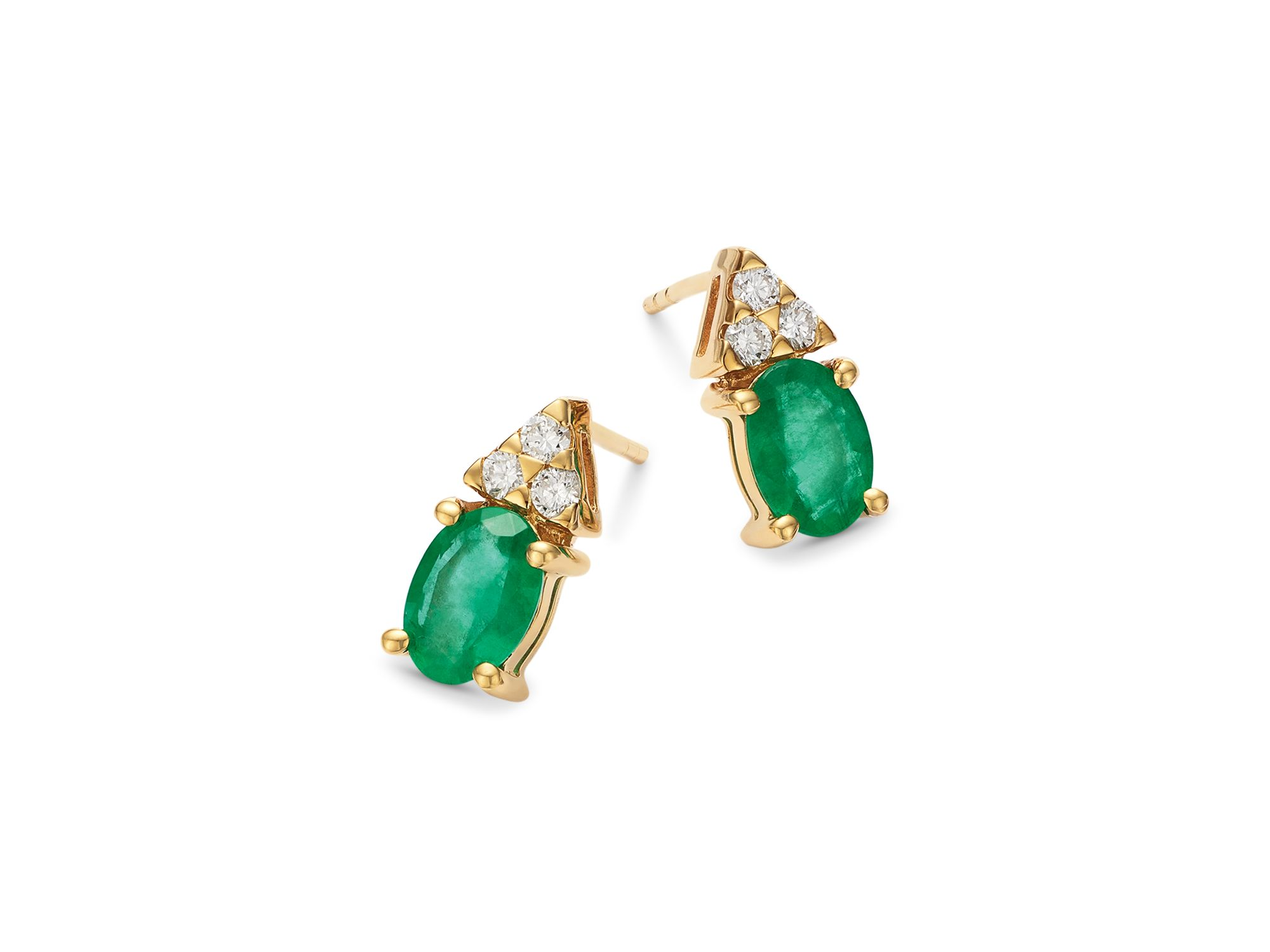 Emerald & Diamond Stud Earrings in 14K Yellow Gold — Image 3