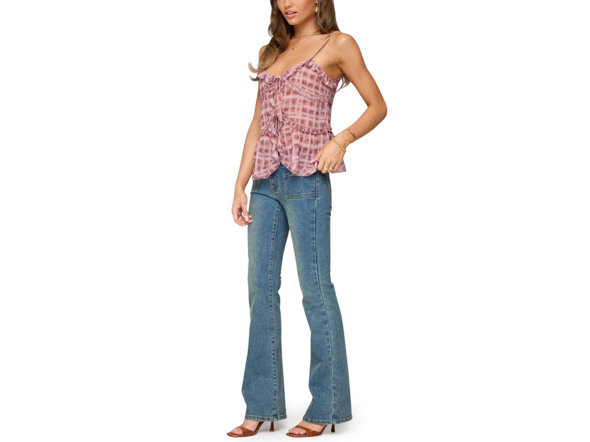 Mattea Low Rise Flared Jeans in Blue Wash — Image 3