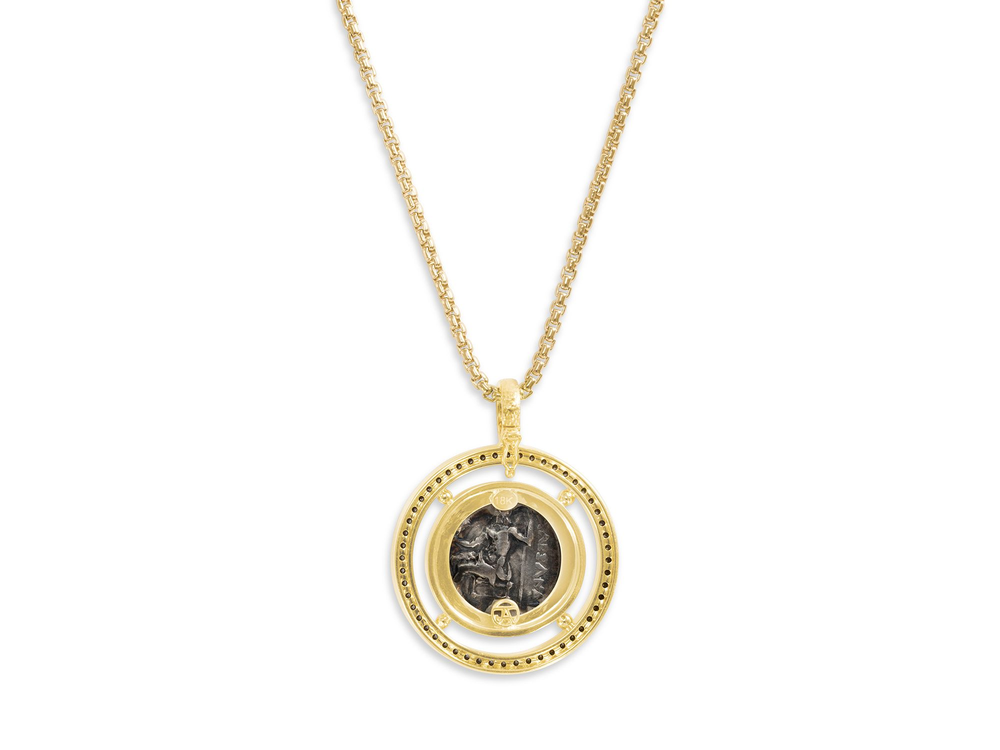 18K Yellow Gold Diamond Alexander the Great Coin Pendant — Image 3