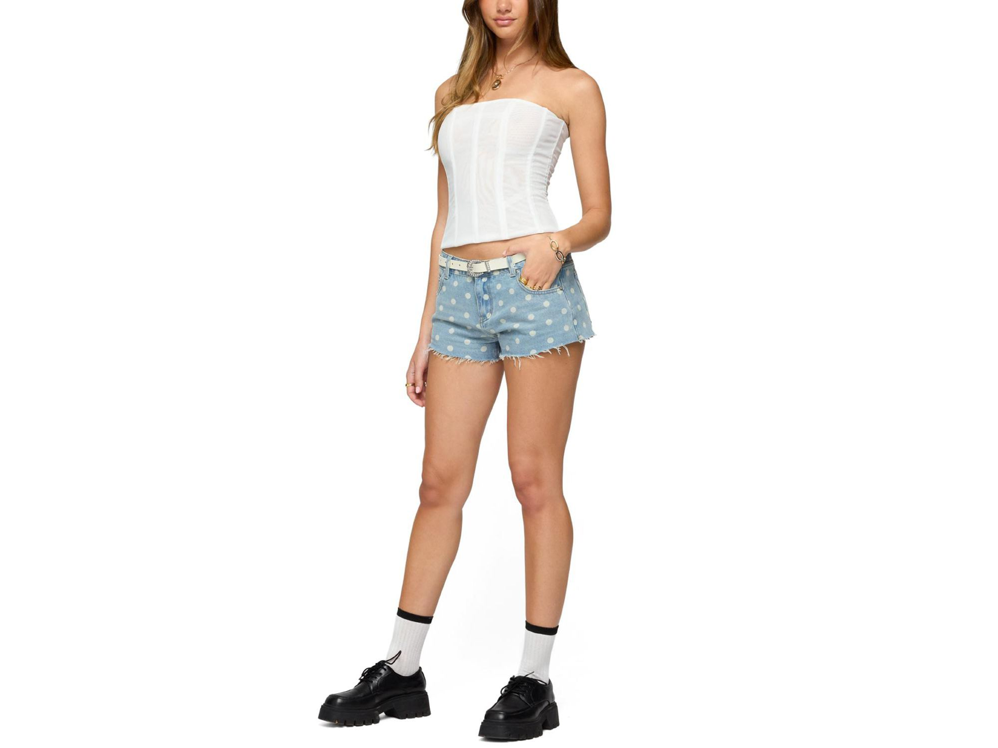 Josie Polka Dot Denim Shorts — Image 3