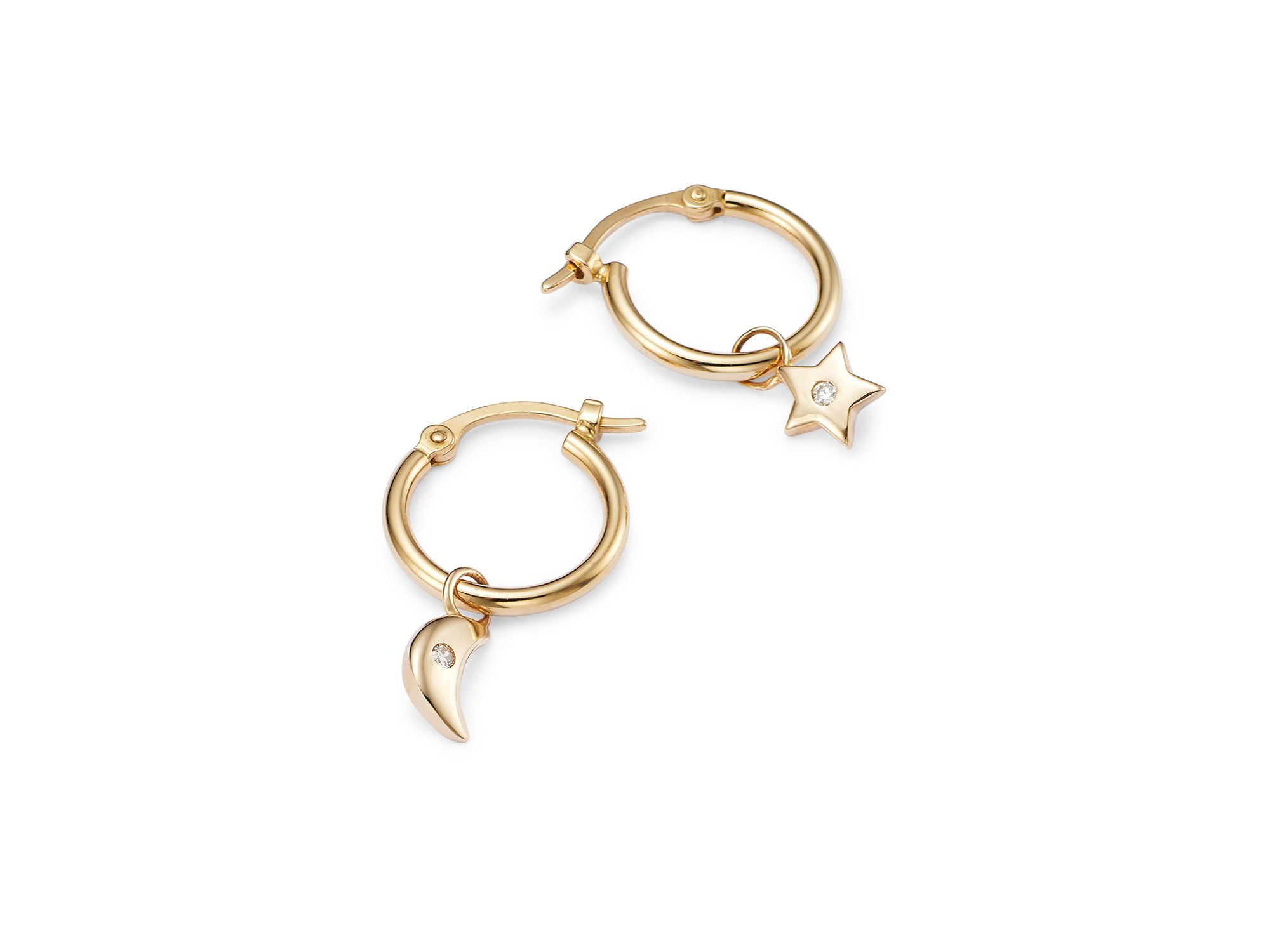 Diamond Star & Moon Dangle Hoop Earrings in 14K Yellow Gold, 0.02 tcw — Image 3