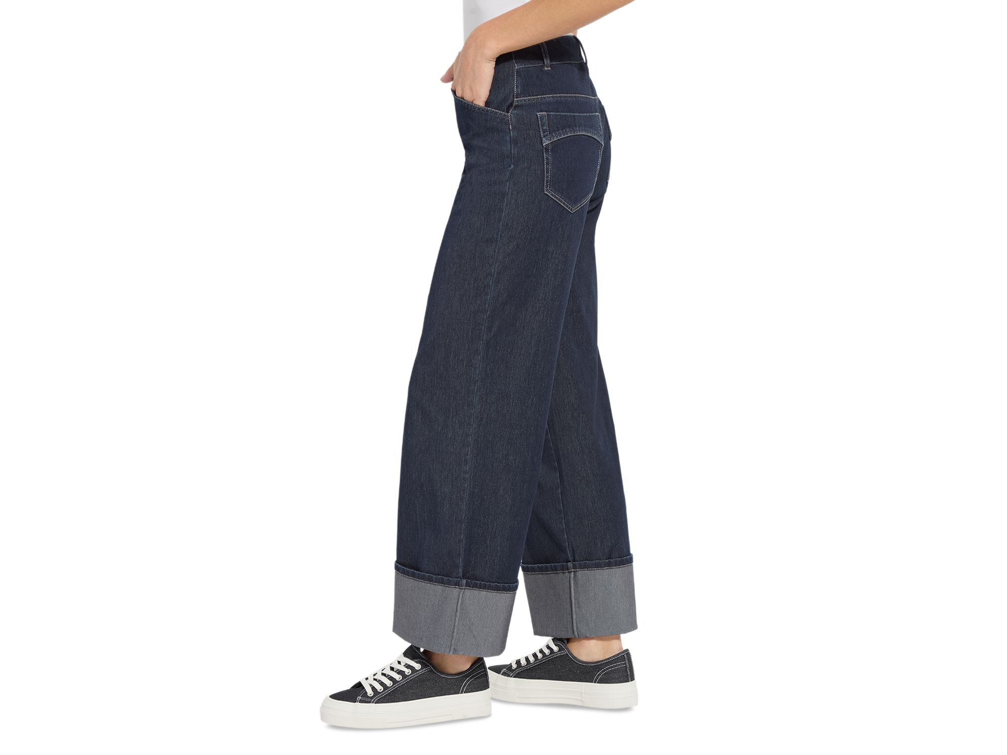 Samara High Rise Cuffed Wide Leg Jeans in Indigo — Image 6