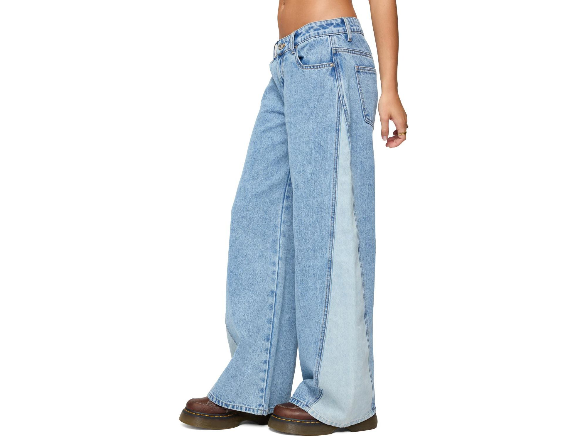 Genna Contrast Panel Low Rise Baggy Jeans in Blue Washed — Image 3