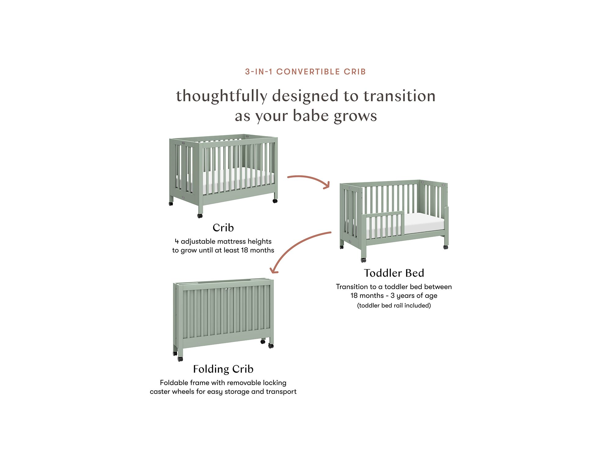 Maki Portable Folding Crib with Toddler Bed Conversion Kit — Image 4