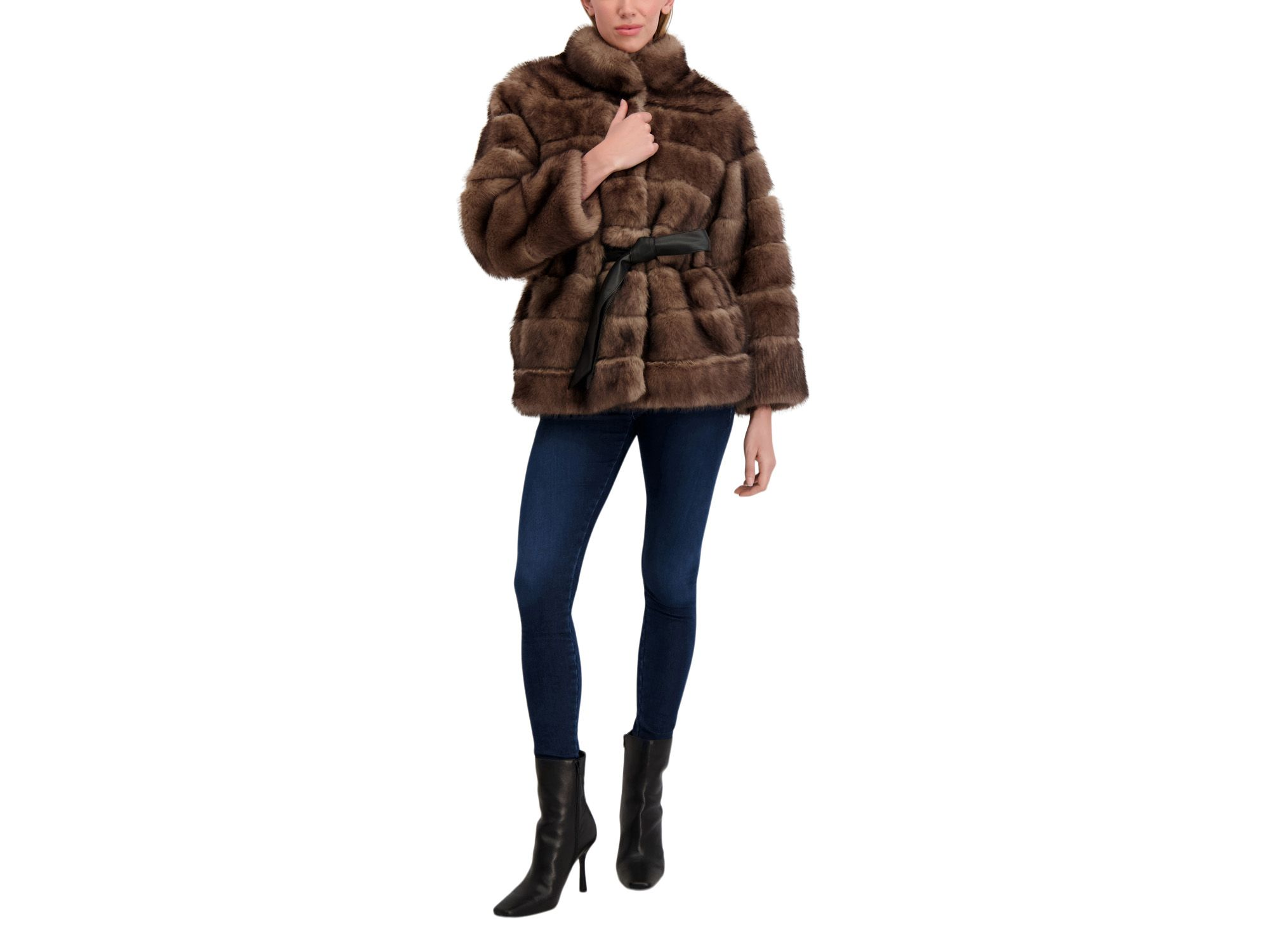 Faux Fur Sable Jacket With Belt — Image 6