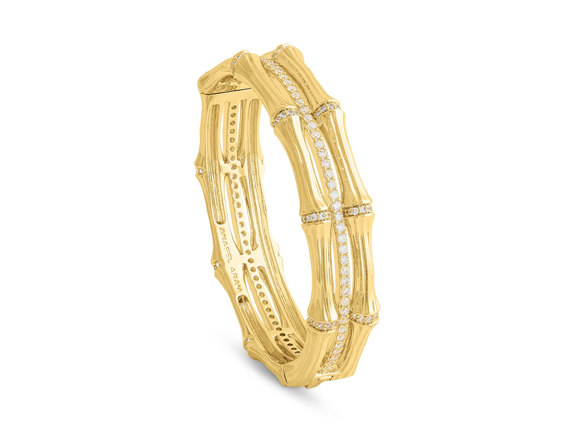 Pavé Bamboo Stacked Bangle Bracelet in 18K Gold Plated — Image 3