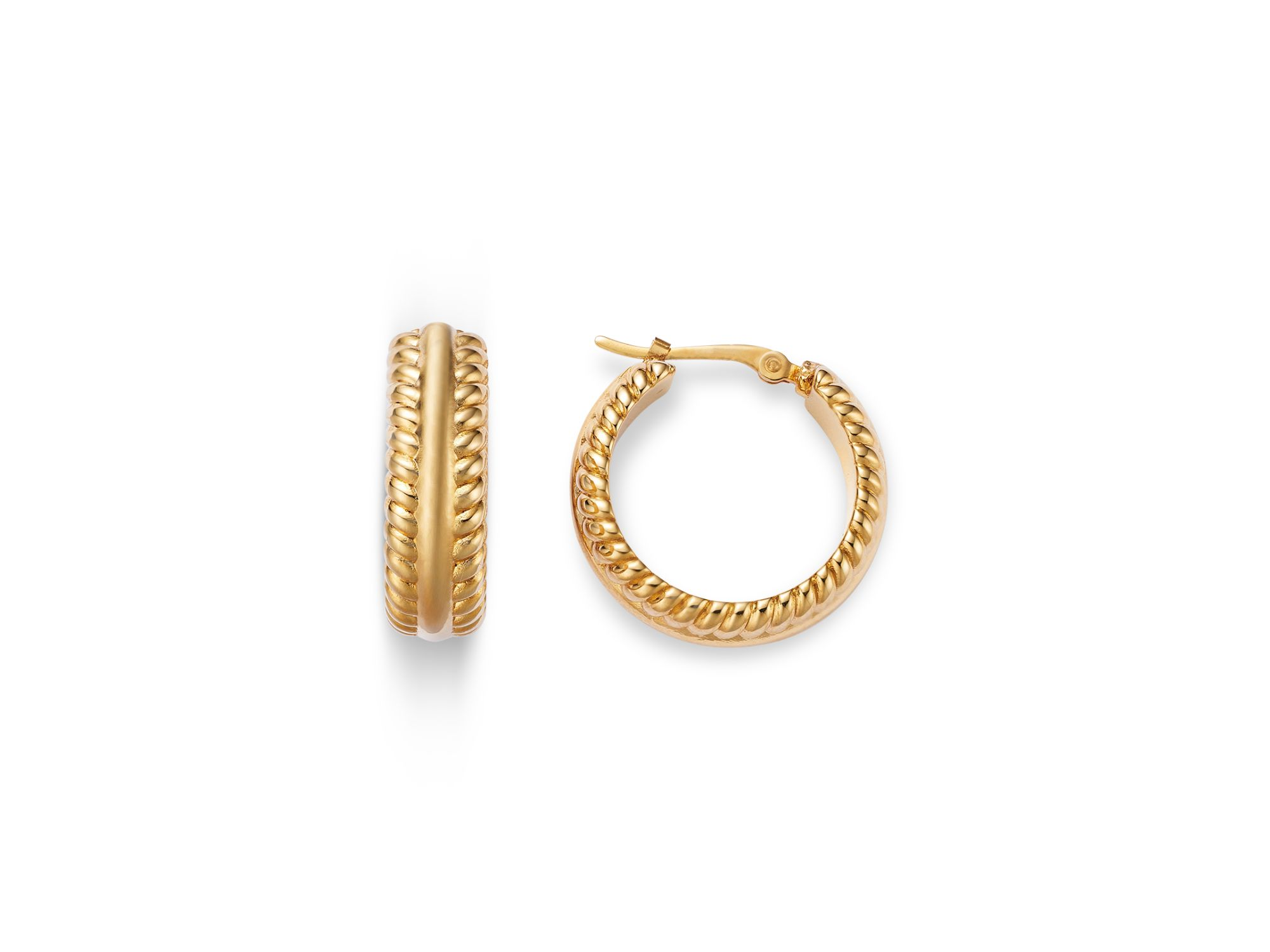 Polished Rope Edged Huggie Hoop Earrings in 14K Yellow Gold — Image 4