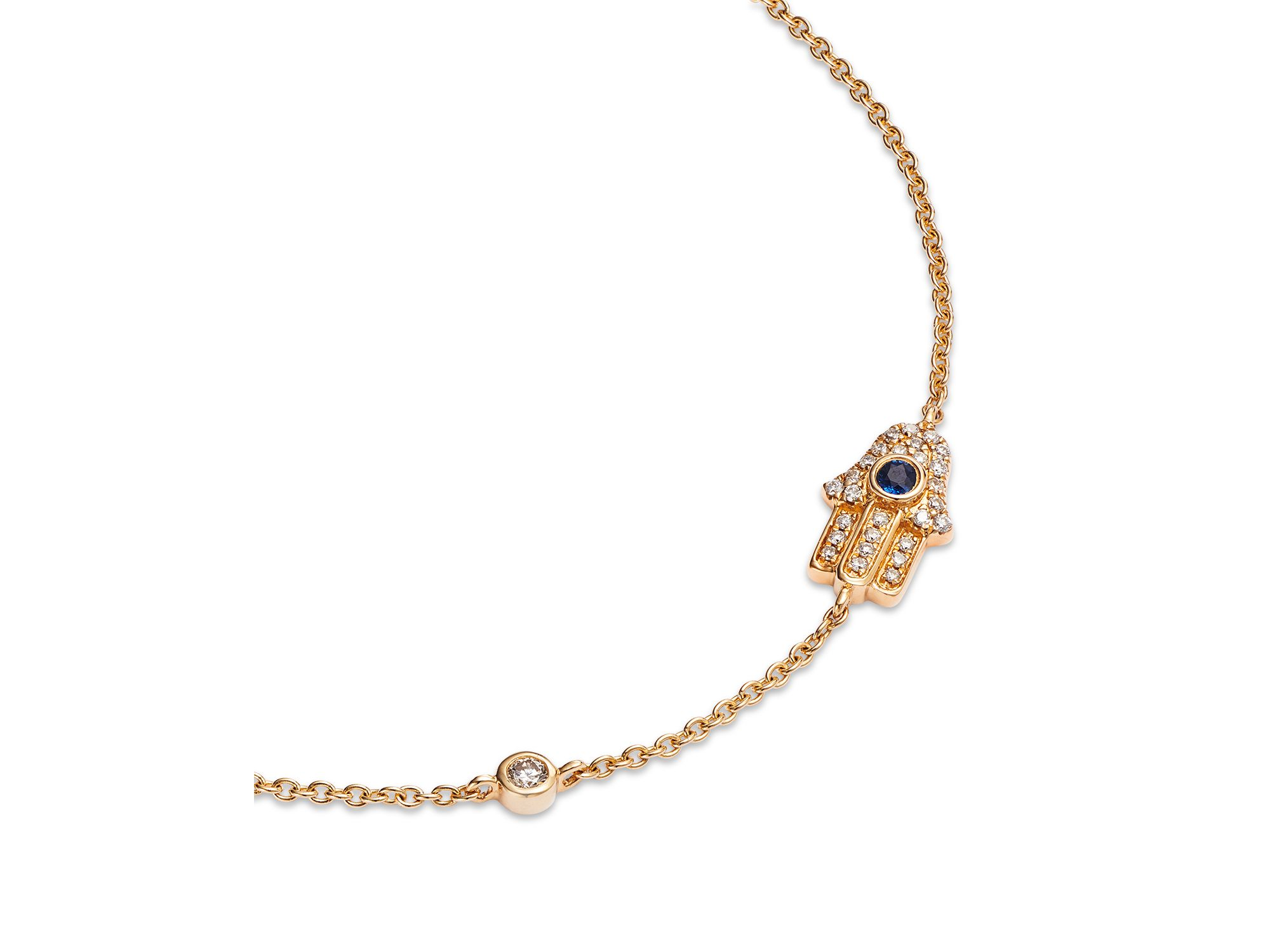 Sapphire & Diamond Hamsa Bracelet in 14K Yellow Gold — Image 3