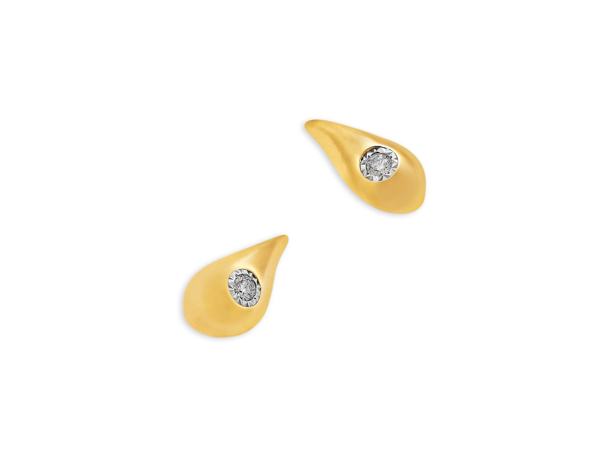 Diamond Solitaire Polished Pear Stud Earrings in 14K Yellow Gold, 0.09 tcw — Image 3