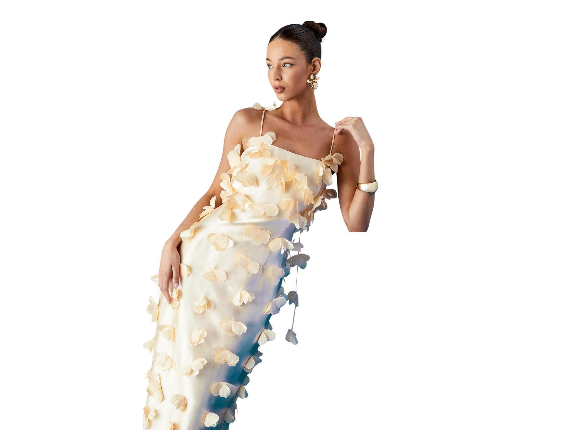 3D Flowers Strappy Satin Midi Dress — Image 3