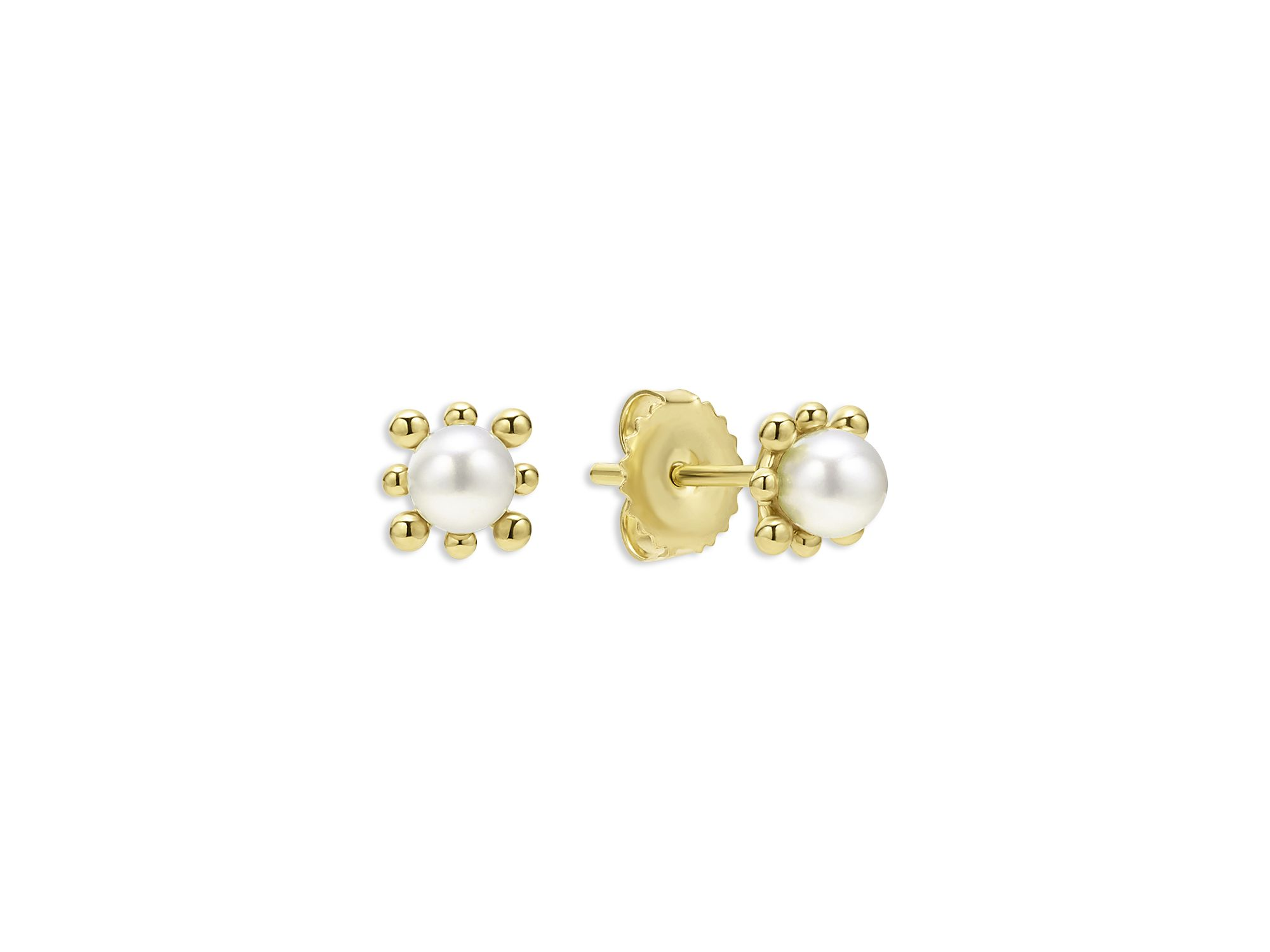18K Yellow Gold Luna Cultured Pearl Fleur Stud Earrings — Image 4