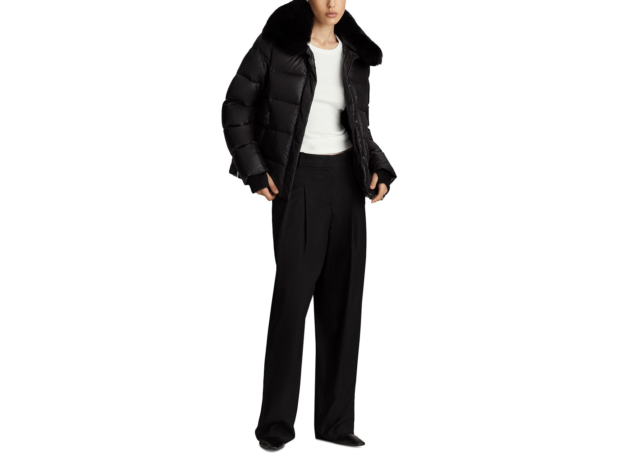 Vera Shearling Trim Down Coat — Image 9