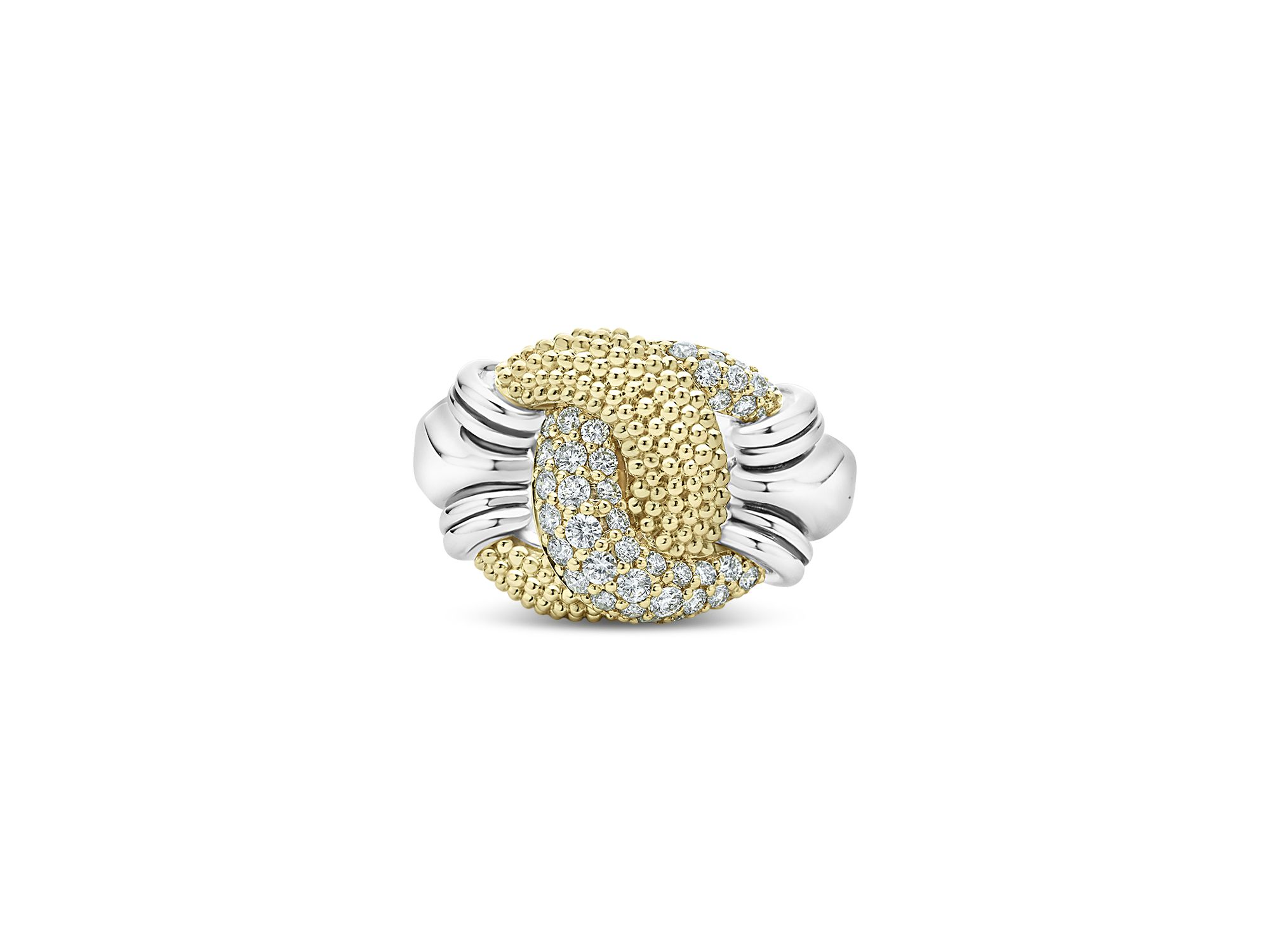 Sterling Silver & 18K Yellow Gold Caviar Luxe Diamond Large Knot Ring — Image 3