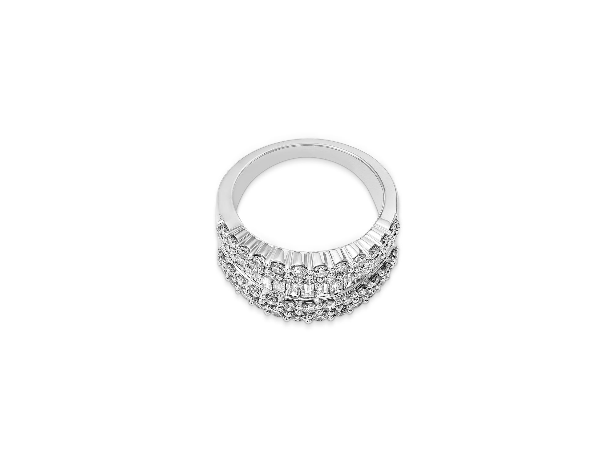 Round & Baguette Diamond Multi Row Band in 14K White Gold, 2.0 tcw — Image 3
