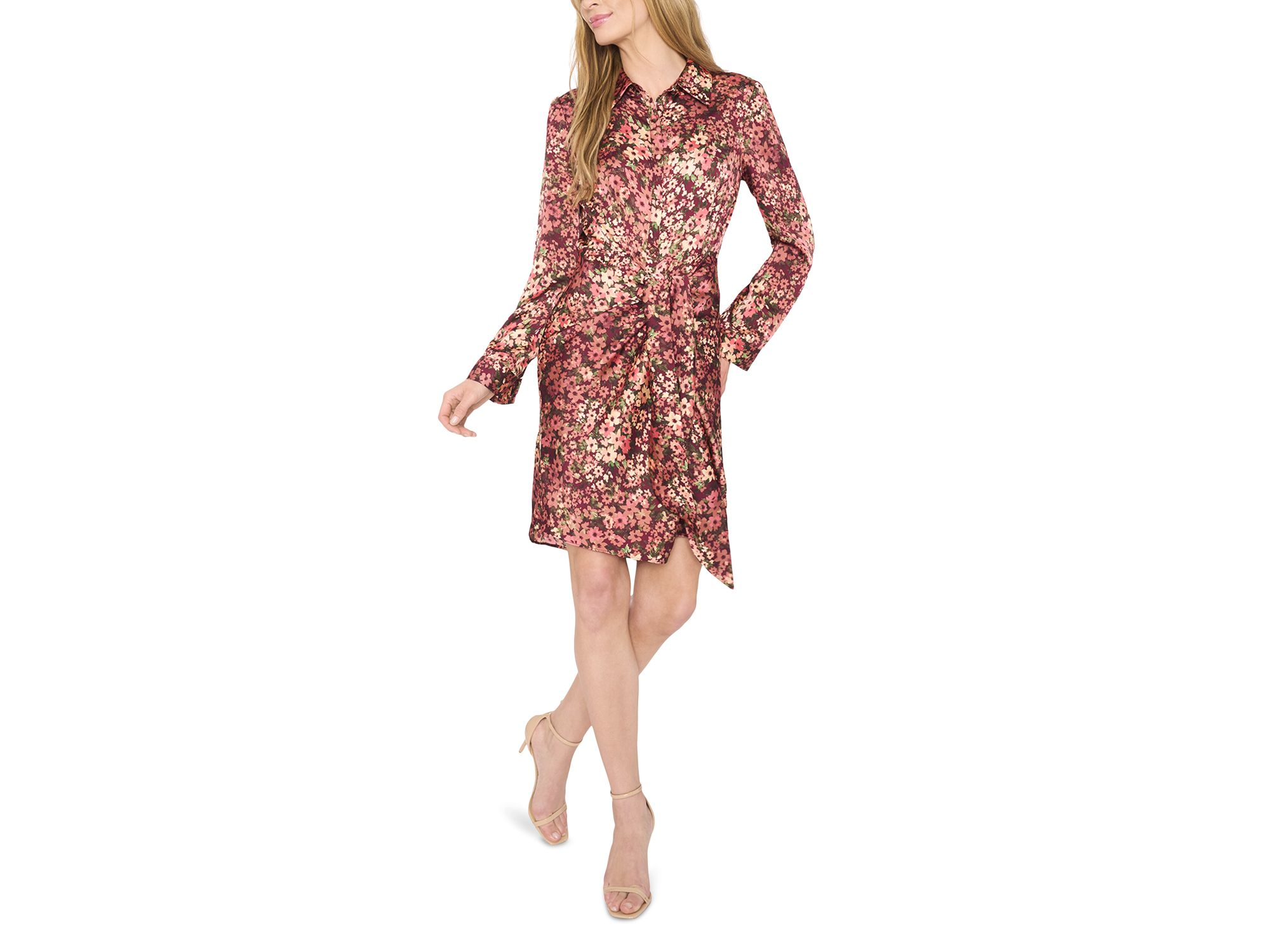 Floral Print Tie Front Shirtdress — Image 3