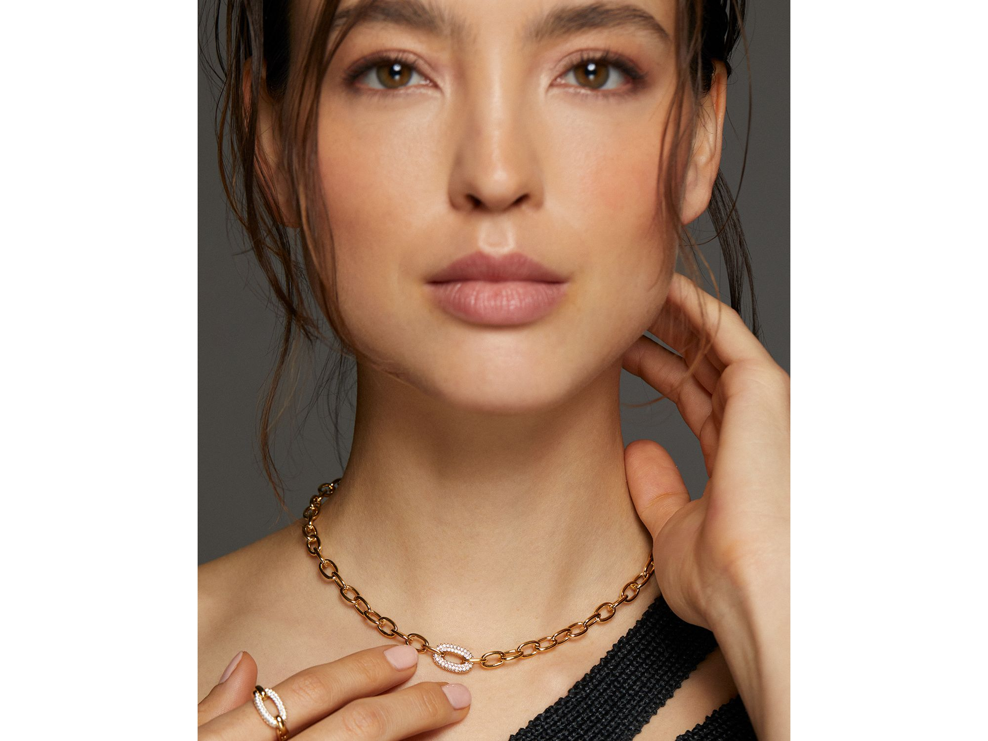 Alma Pavé Link Chain Necklace, 18" — Image 3